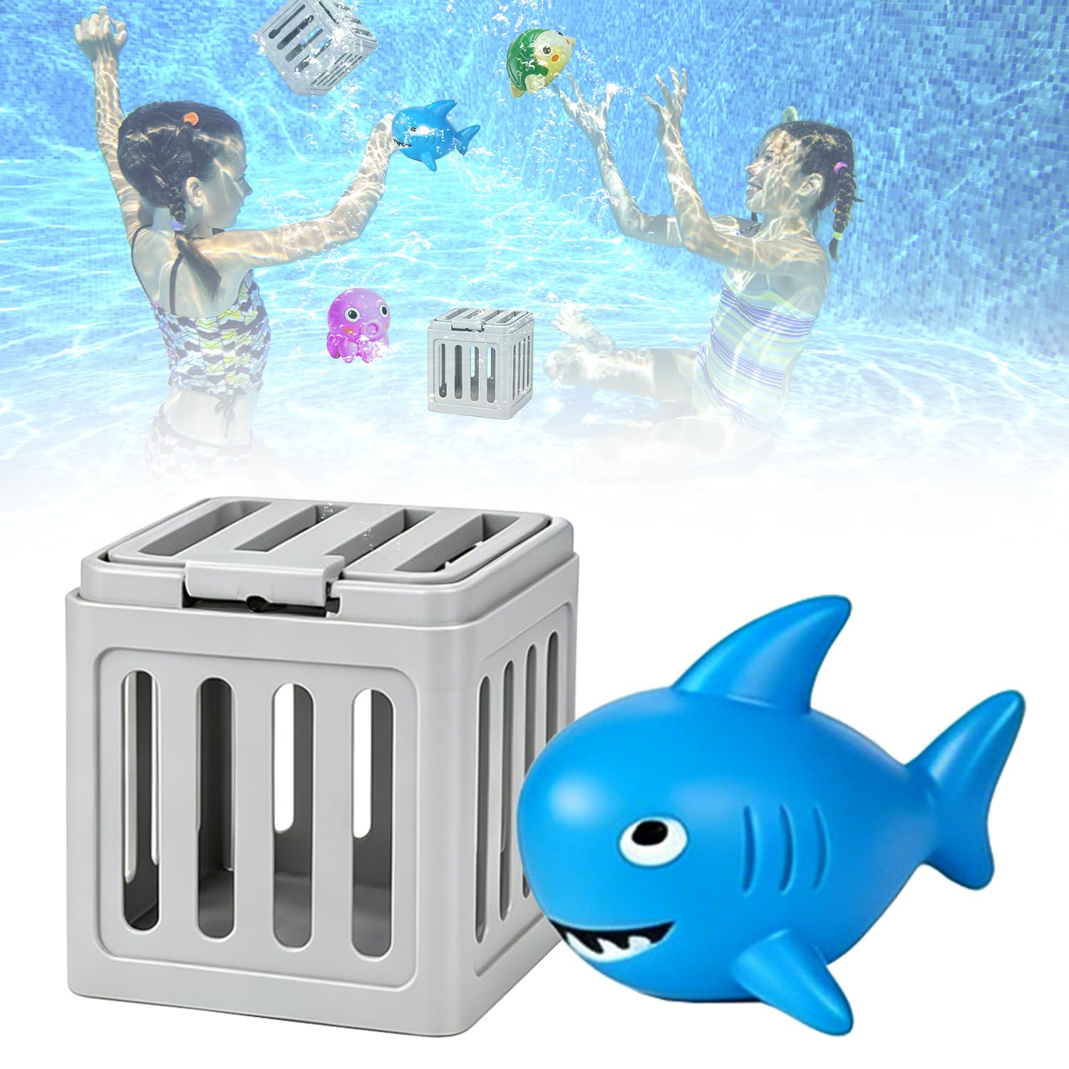Set De 6 Juguetes De Buceo Con Figuras De Animales Y Jaulas – Para Piscina, Juegos De Rescate Y Exploración