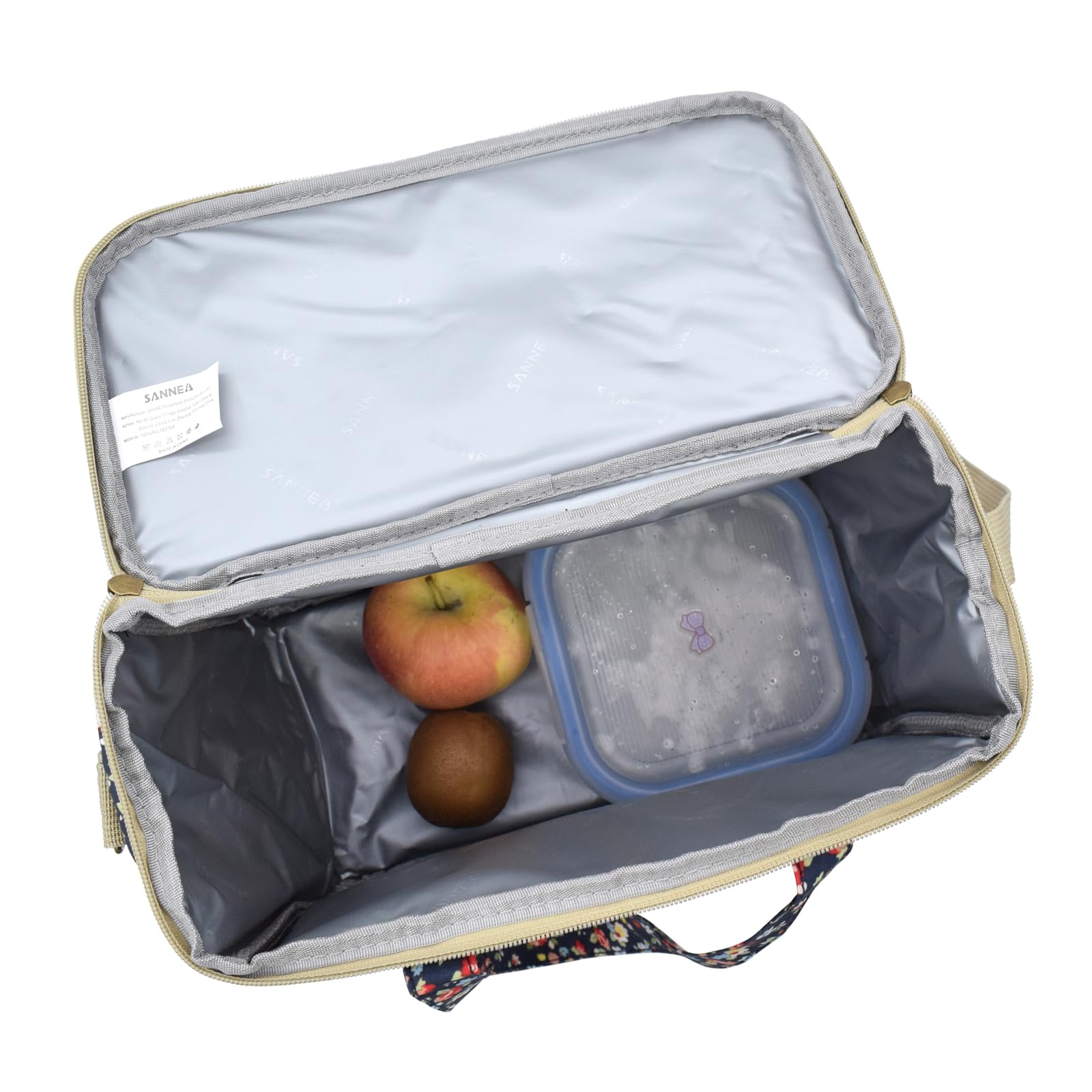 Nanxson Insulated Lunch Bag for Women Men Floral Cool Bag Lunch Box Waterproof Large Capacity Tote Bag for Picnics Work School (11L,A-Navy) - Image 4