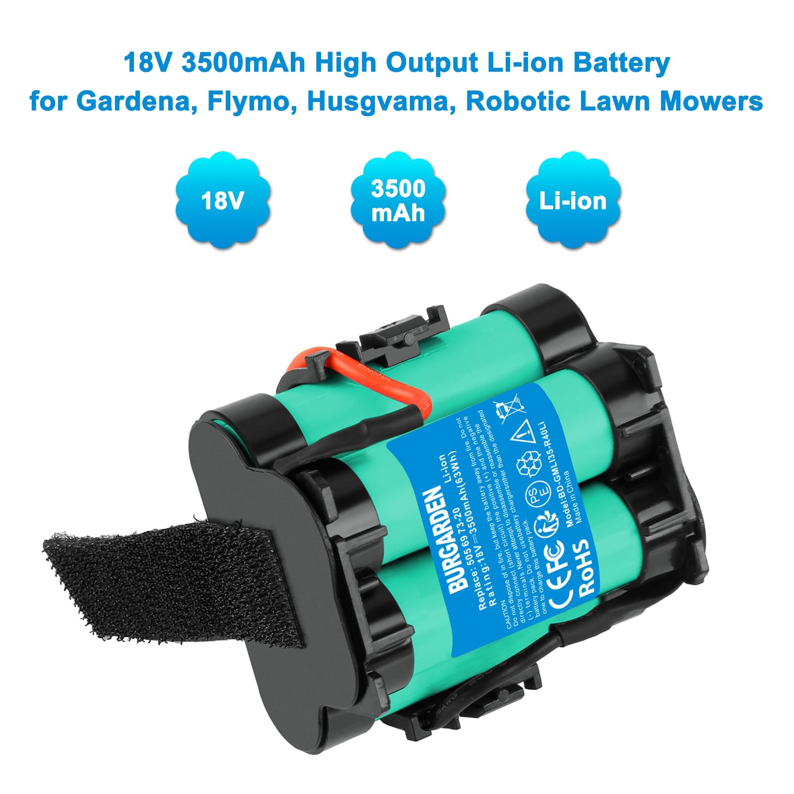 18V 3500mAh Li-ion Batteria per Gardena R40Li R45Li R50Li R70Li R75Li R80Li per Husqvarna Automower 105 305 308 McCulloch ROB R600 R800 R1000 Flymo Robot Rasaerba 1200R