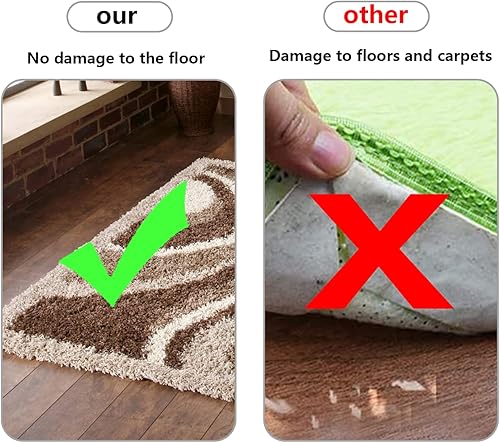 Miniatura 4 de Gealis Almohadillas para alfombras, 9 almohadillas antideslizantes y reutilizables para suelos de madera y duros, tapones de alfombra lavables o