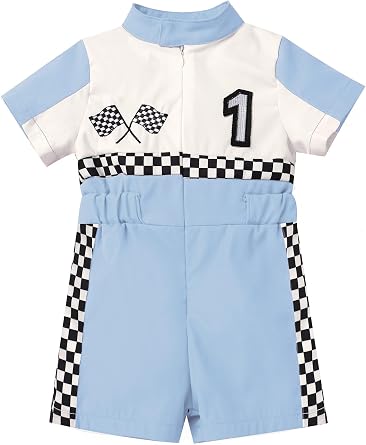 ODOLDI Kids Boys Girls 1st 2nd Birthday Race Car Driver Short Sleeve Romper Jumpsuit Racer Costume