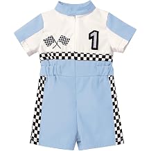 ODOLDI Kids Boys Girls 1 st 2nd عيد ميلاد سباق سائق سيارة قصيرة الأكمام رومبير بذلة متسابق زي