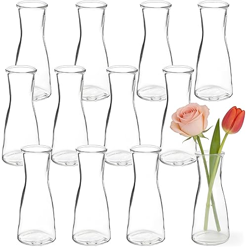 12 Set Glass Bud Vases for Centerpieces Small Clear Flower Vase Modern Decorative Vases Mini Clear Bud Vases Mini Decorative Bulk Vase for Bridal Shower Wedding Birthday Party Dining Table Decor