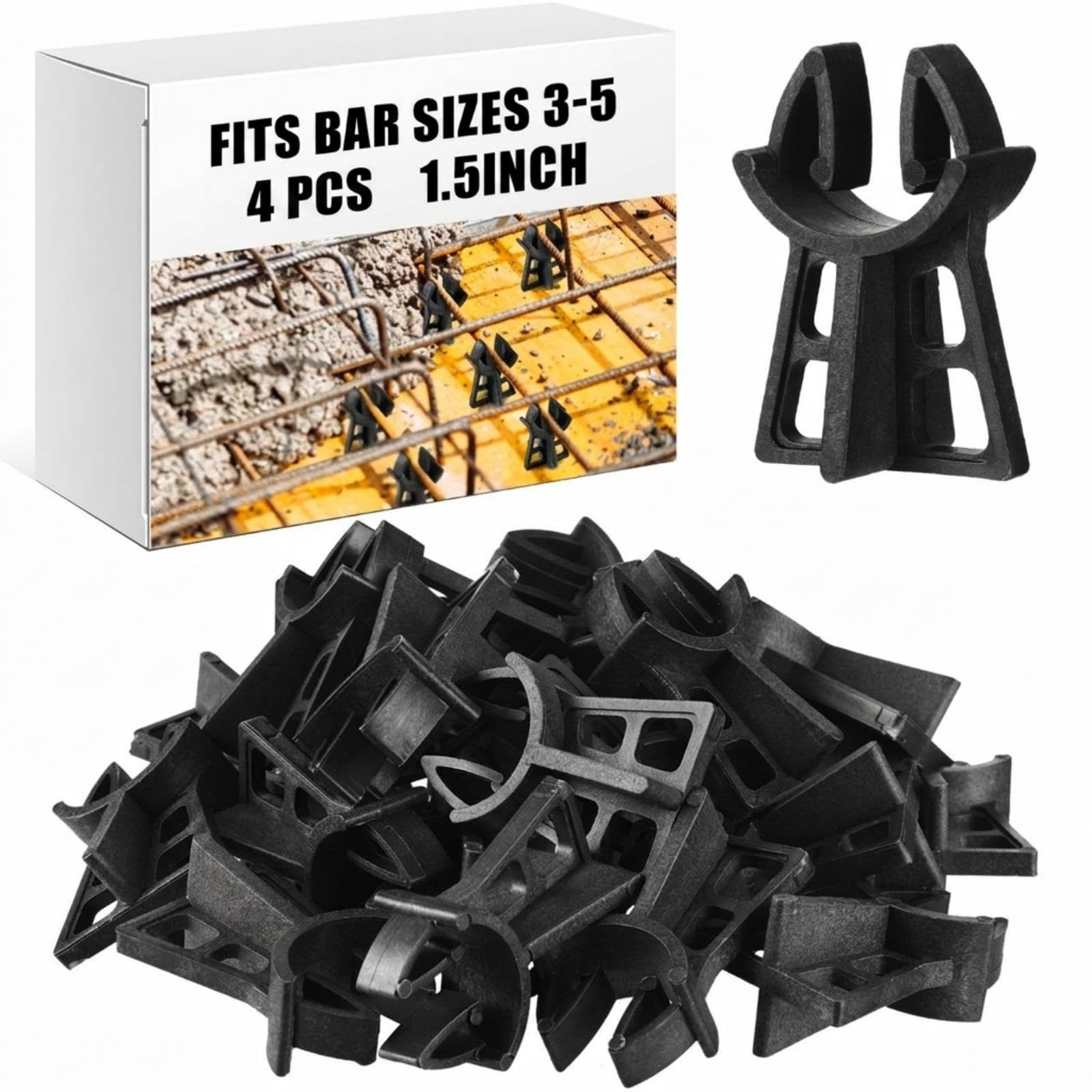 Hoolerry 4 Pcs Snap Rebar Chairs Plastic Heavy Duty Spacer Fits Bar Sizes 3-5 Plastic Rebar Concrete Stand, Heavy Duty Solid Construction Anti Rust