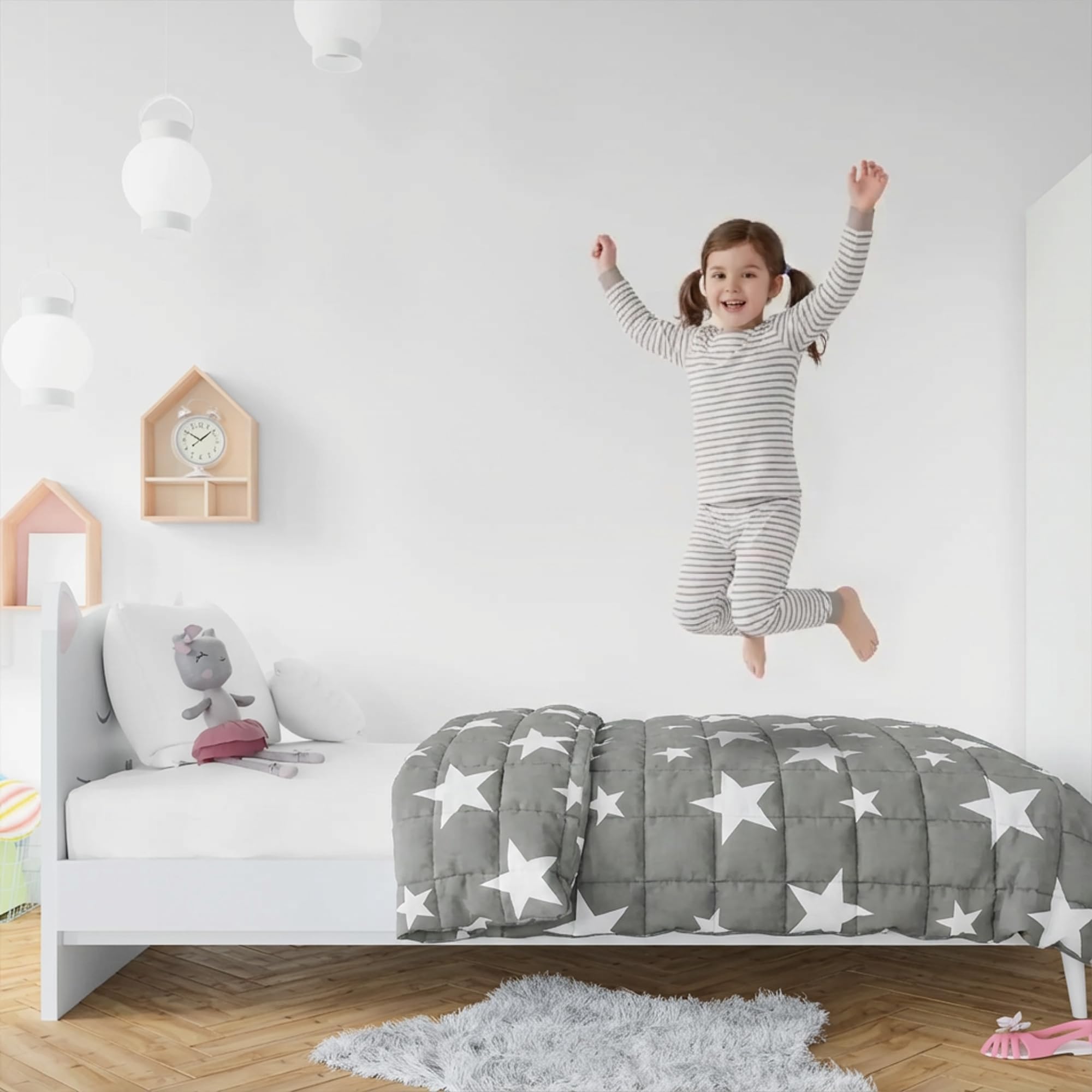 Dailydream Gewichtsdecke Kinder 90x120cm, 2,5 kg, Baumwolle, Motiv Sterne | Gewichtsdecke für Kinder mit atmungsaktiver Baumwoll-Außenschicht, Glasperlenfüllung und doppelt vernähten Kammern.
