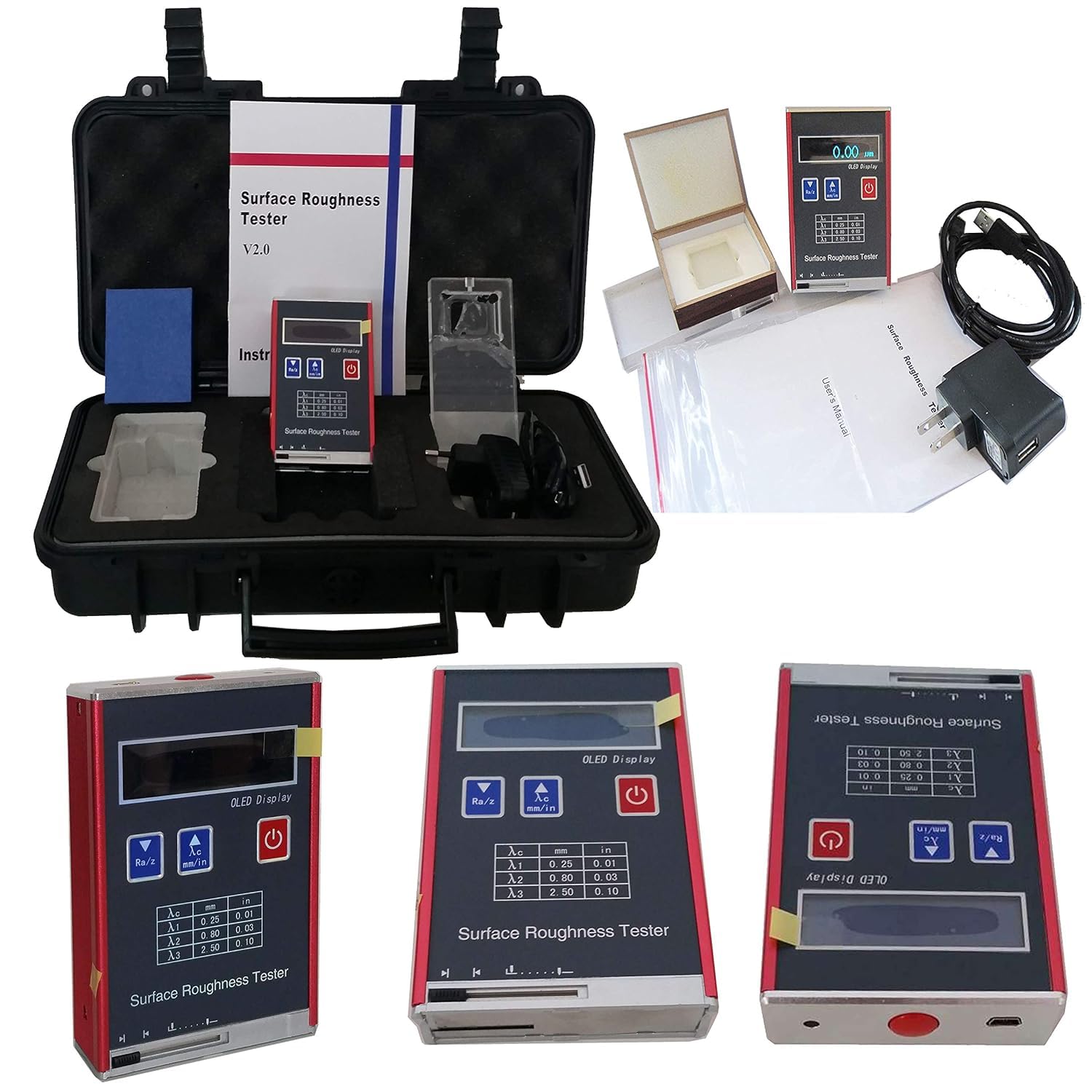 Digital Surface Profile Gauge Portable Surface Profilometer Profile Gauge Instrument Metal Surface Roughness Gauge with Ra 0.05 to 15.0um Rz 0.1 to 50um Error ±15%