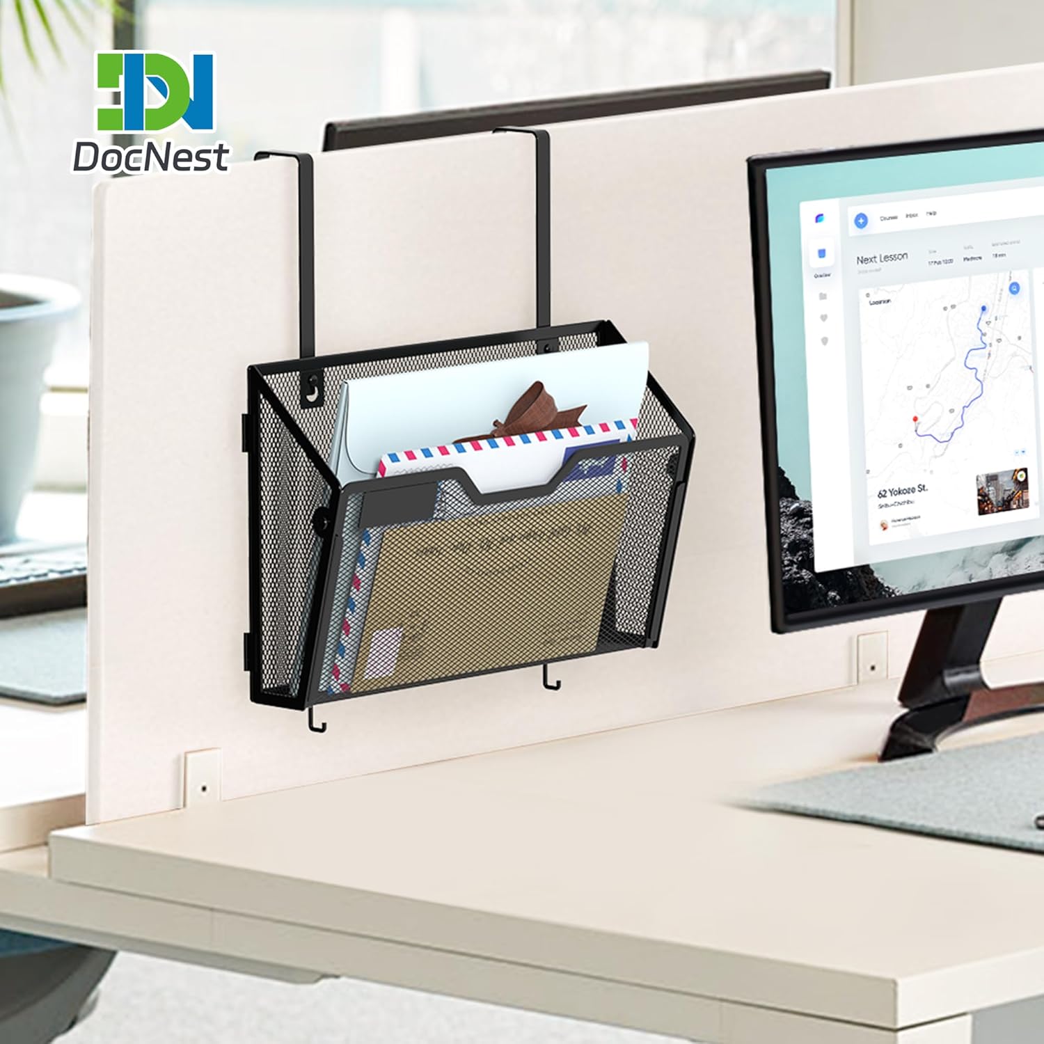 Docnest 3 Pack Hanging Wall File Holders, Mesh Wall Letter File Holder, Wall Mounted Mail Paper Document Folder Holder with Hooks for Office, Home, School, Black - Image 6