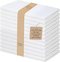 CottonTrends Urban Villa White Cloth Napkins Set of 12 - 18x18 Inch 100% Cotton Reusable Absorbent Washable Dinner Napkins for Farmhouse Parties Thanksgiving