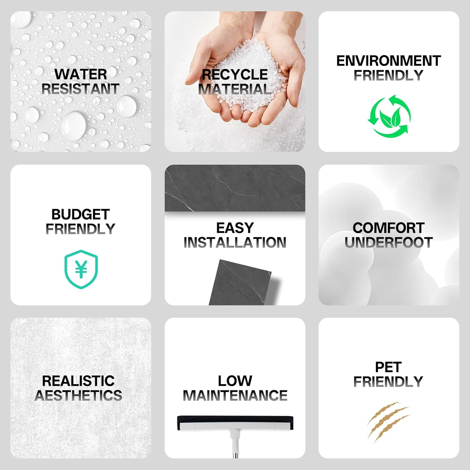 ATOPOSE Waterproof Peel and Stick Vinyl Floor Tiles,Grey Marble 30-Pack 12"x12", Wear-Resistant and Easy Installation for Bathroom Tool-Room Laundry-Rooms Entryways