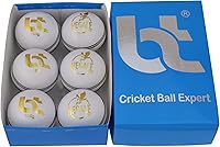 BT Premium White Cricket Balls Pack of 6 - Genuine Leather, Bat-Friendly 156g Hard Balls for International Match & Practice Play