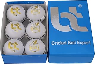 BT Premium White Cricket Ball - Pack of 6 Genuine Leather Cricket Balls for Day or Night International Standard Cricket and Practice | Bat-Friendly Hard Cricket Ball | 156g