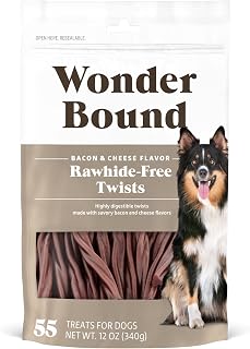 WonderBound Bacon & Cheese Dog Twist Sticks, 55 Ct - Rawhide-Free Dental Chews for Plaque Control, Easy Digest Long-Lasting Treats
