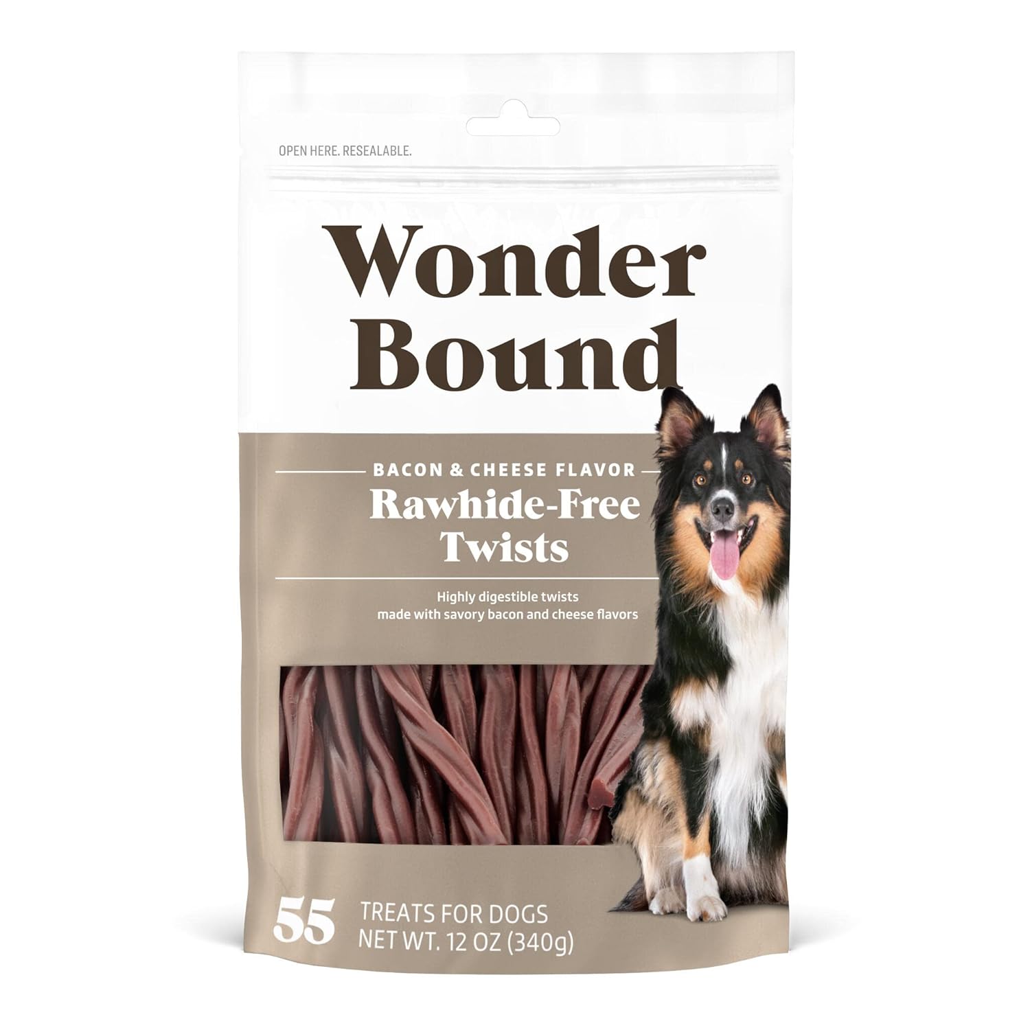 Wonder Bound Bacon Cheese Flavor Dog Twist Sticks - 55 Count - Rawhide-Free Dog Treats Dental Health Chews