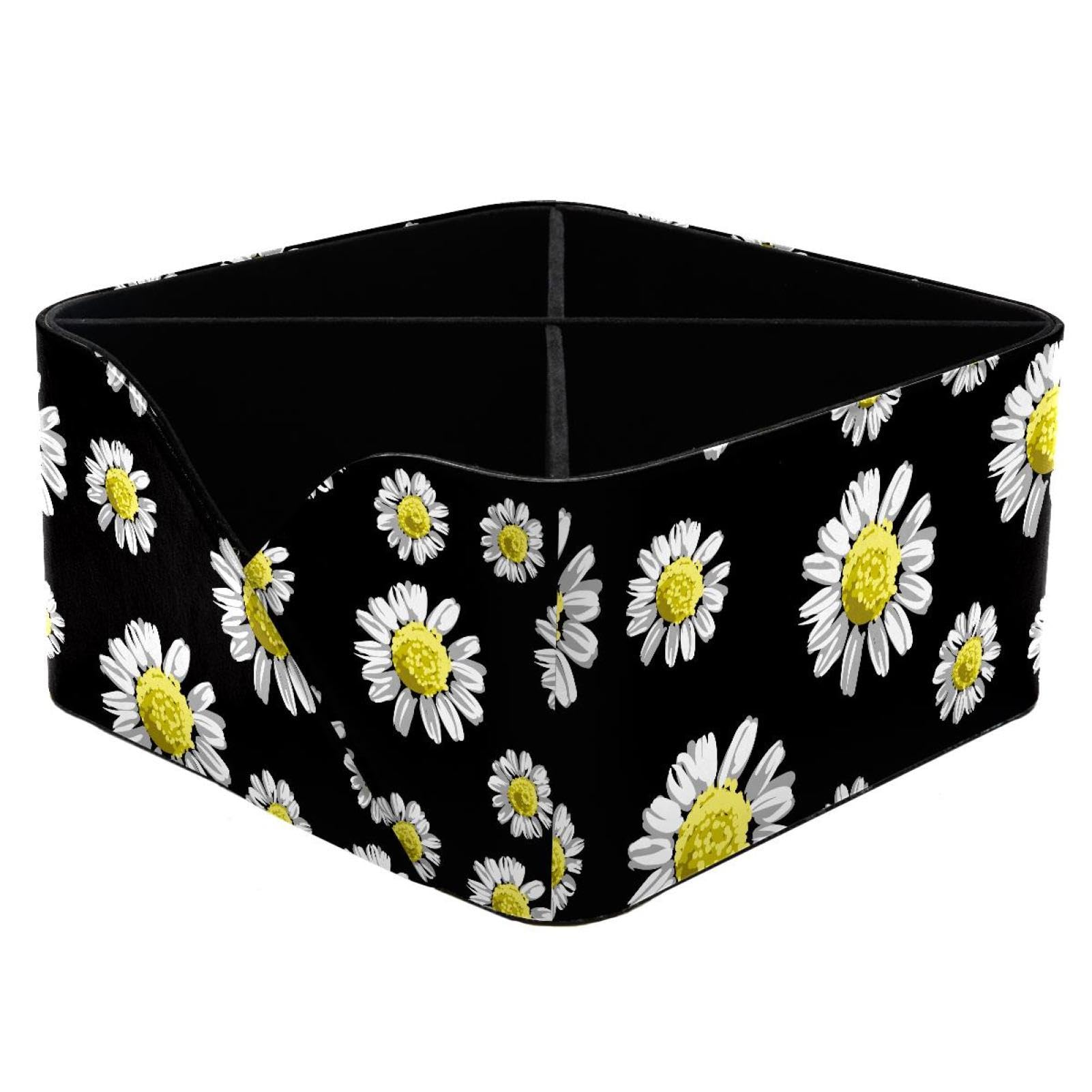 KengjuTesu Chamomile Flowers Desktop Organizer Pen Holder, Rectangular Pencil Cup for Office, Study and Makeup Stations