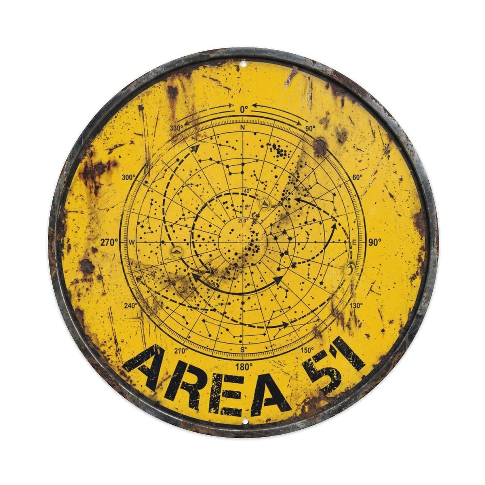 Vintage Alien Area 51 Star Navigation Metal Tin Sign Plaque Wall Decor for Cafe, Club, Garden Round Metal Poster 8x8Inch