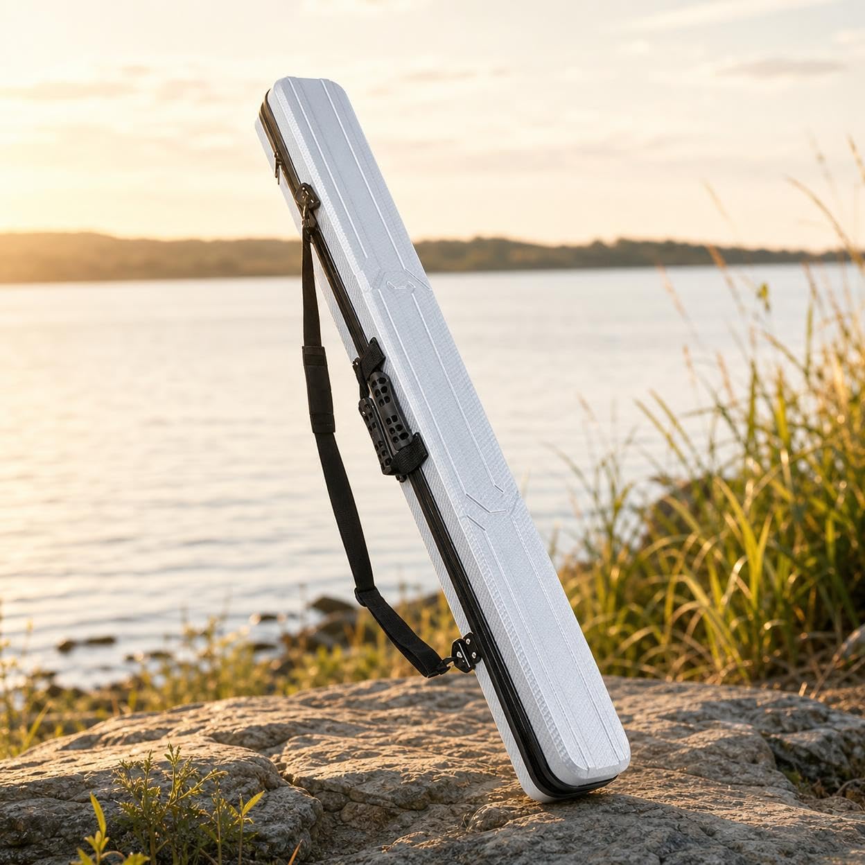 Baoblaze Contenitore per Canna da Pesca Custodia Borsa Tubo Astuccio con a Zip Interni con Cinghie Manico E Tracolla per Trasporto PC+, silver, silver