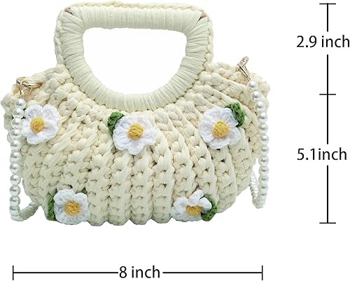 Miniatura 5 de Small Crossbody Bags for Women Crochet Purse with Flower Knitting Bag Cute Boho Bag (Beige)