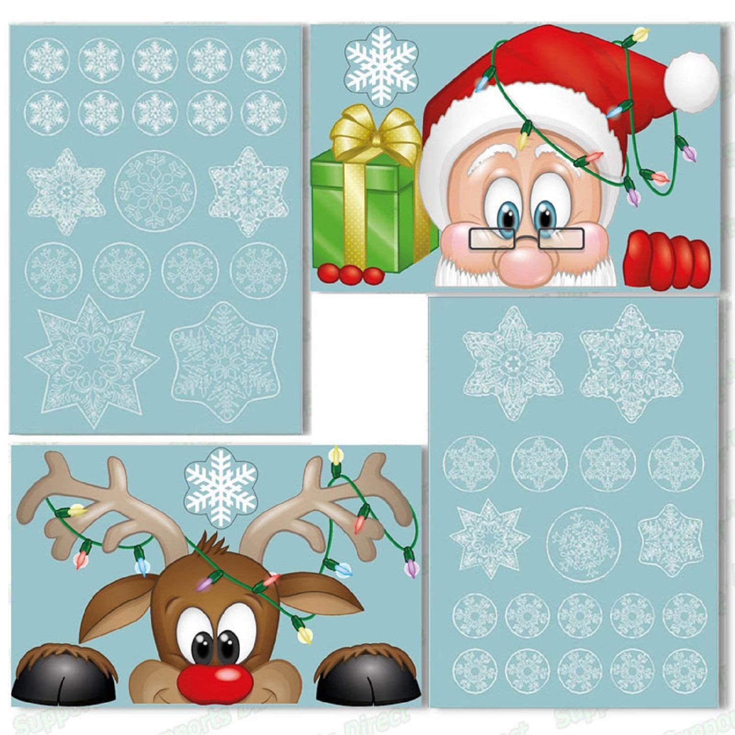Hianjoo Vetrofanie Natalizie, 9 Fogli 95 Pezzi Adesivi Murali Decorativi Colorati con Gnomo di Babbo Natale Alberi di Natale Ghirlande Regali Adesivi Elettrostatici in PVC
