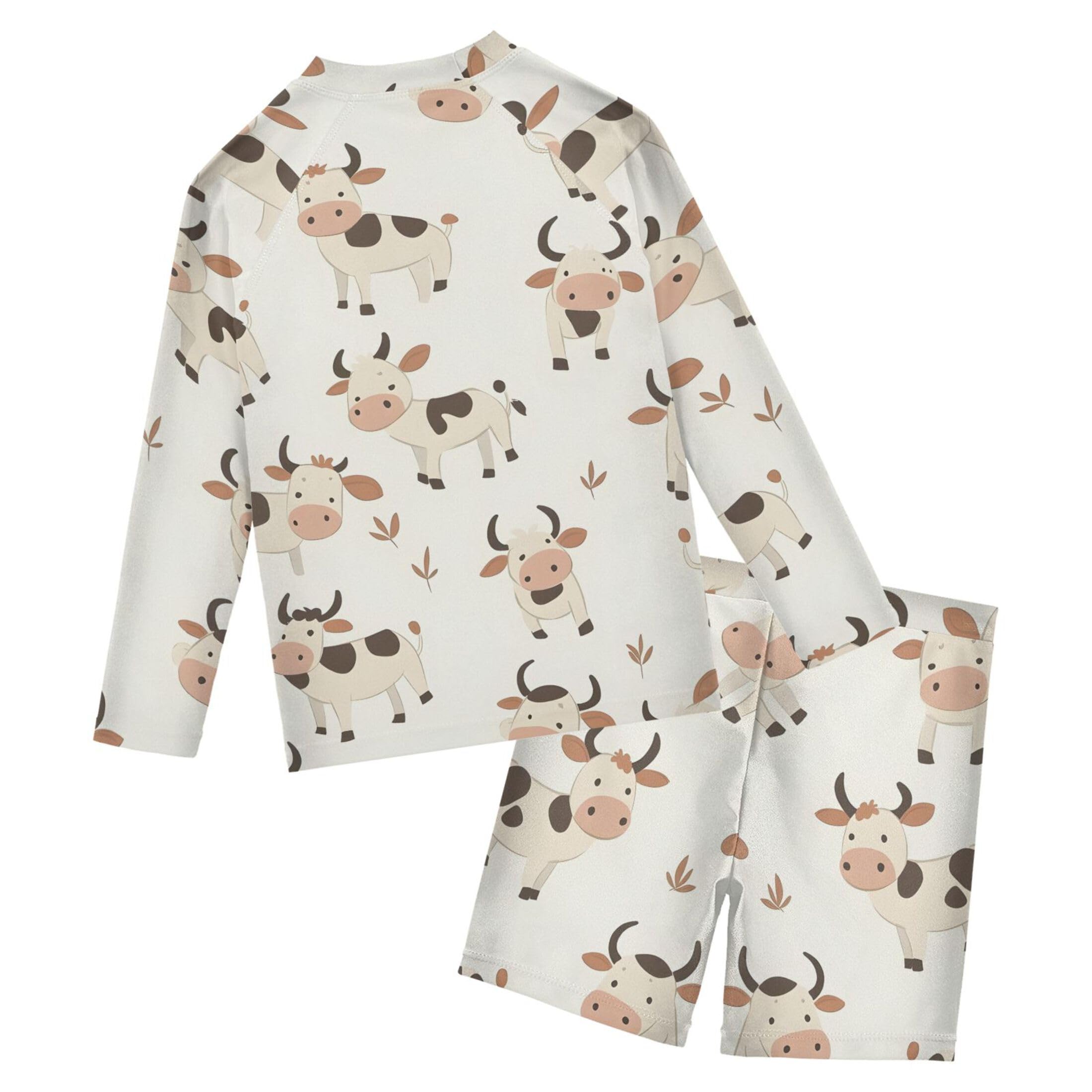 Cow Animal Cute Baby Boys' Toddler Long Sleeved Rashguard Swim Bathing Suit Set B0403794