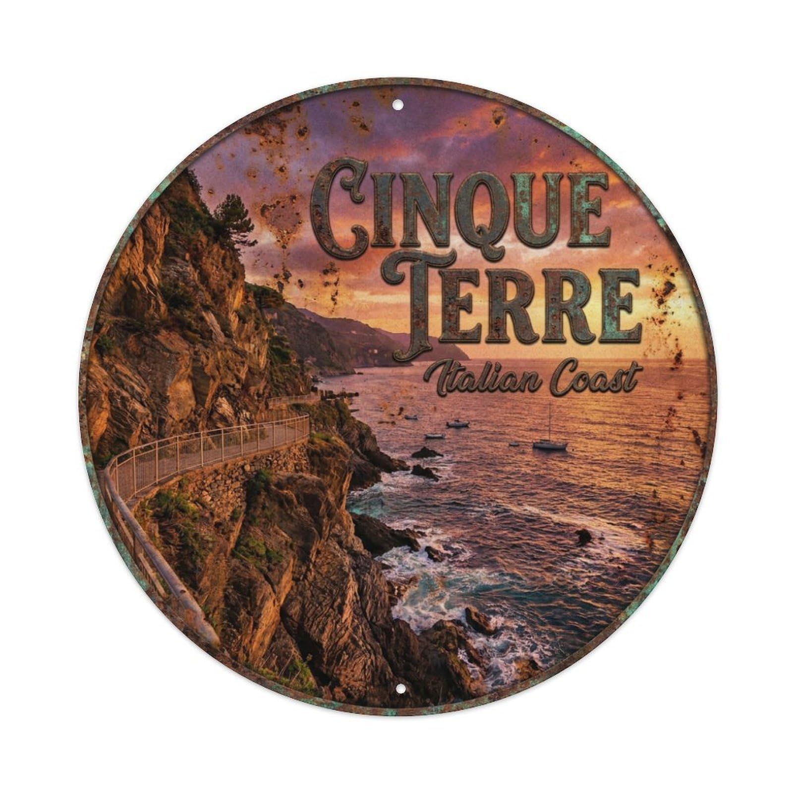Vintage Travel Cinque Terre Italy Badge Metal Tin Sign