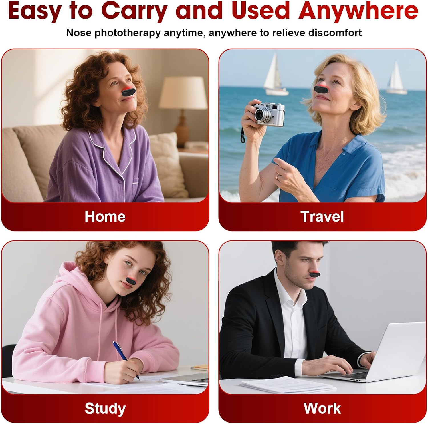 Red Light Nasal Device, 660nm Portable Nose Care with 3 Modes & Auto-Off,Relieves Dryness, Cold for Home and Travel