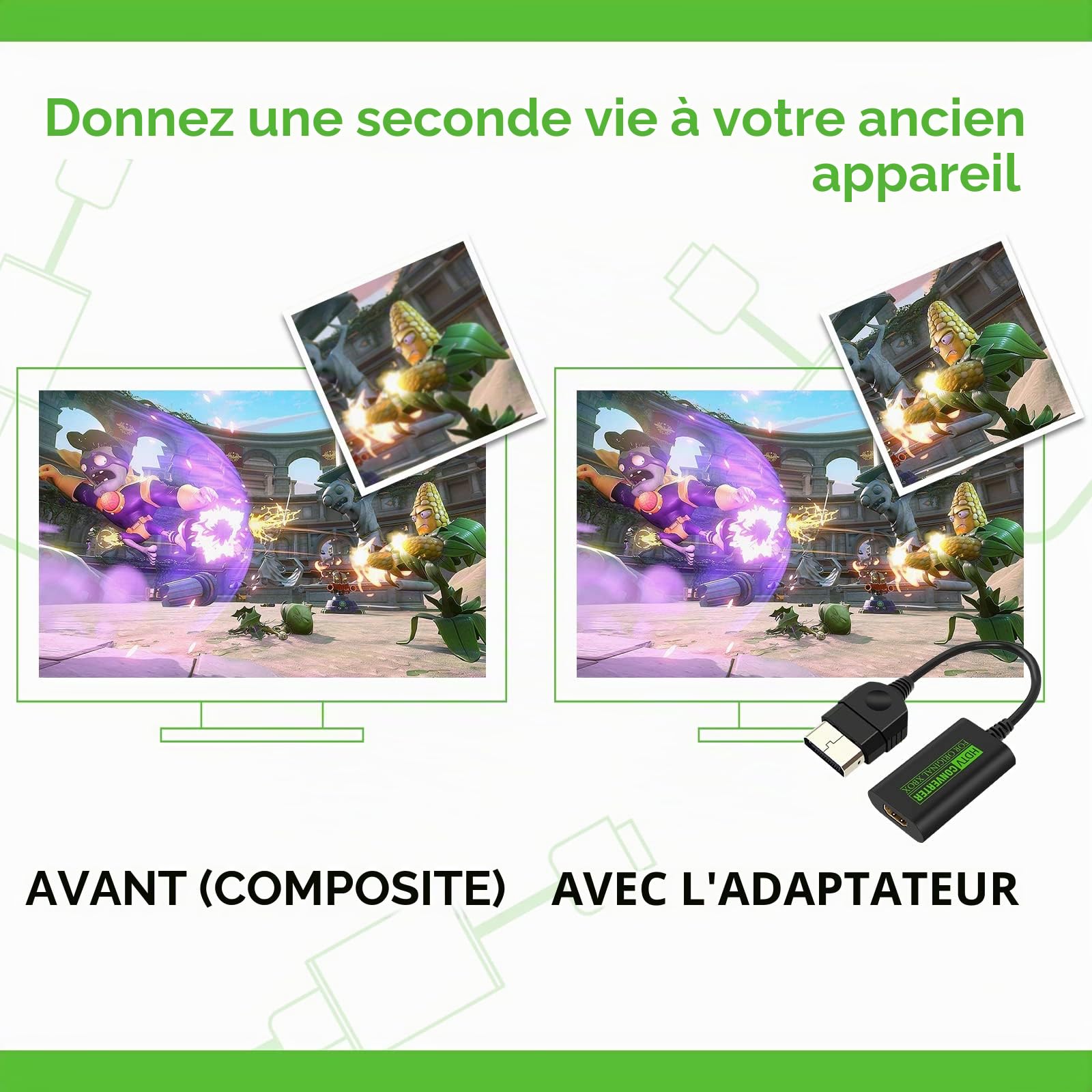 Convertisseur X-Box vers HDMI,Câble Adaptateur HDMI pour Console X-Box d'origine Prend en Charge Toutes Les résolutions Adaptateur X-Box d'origine