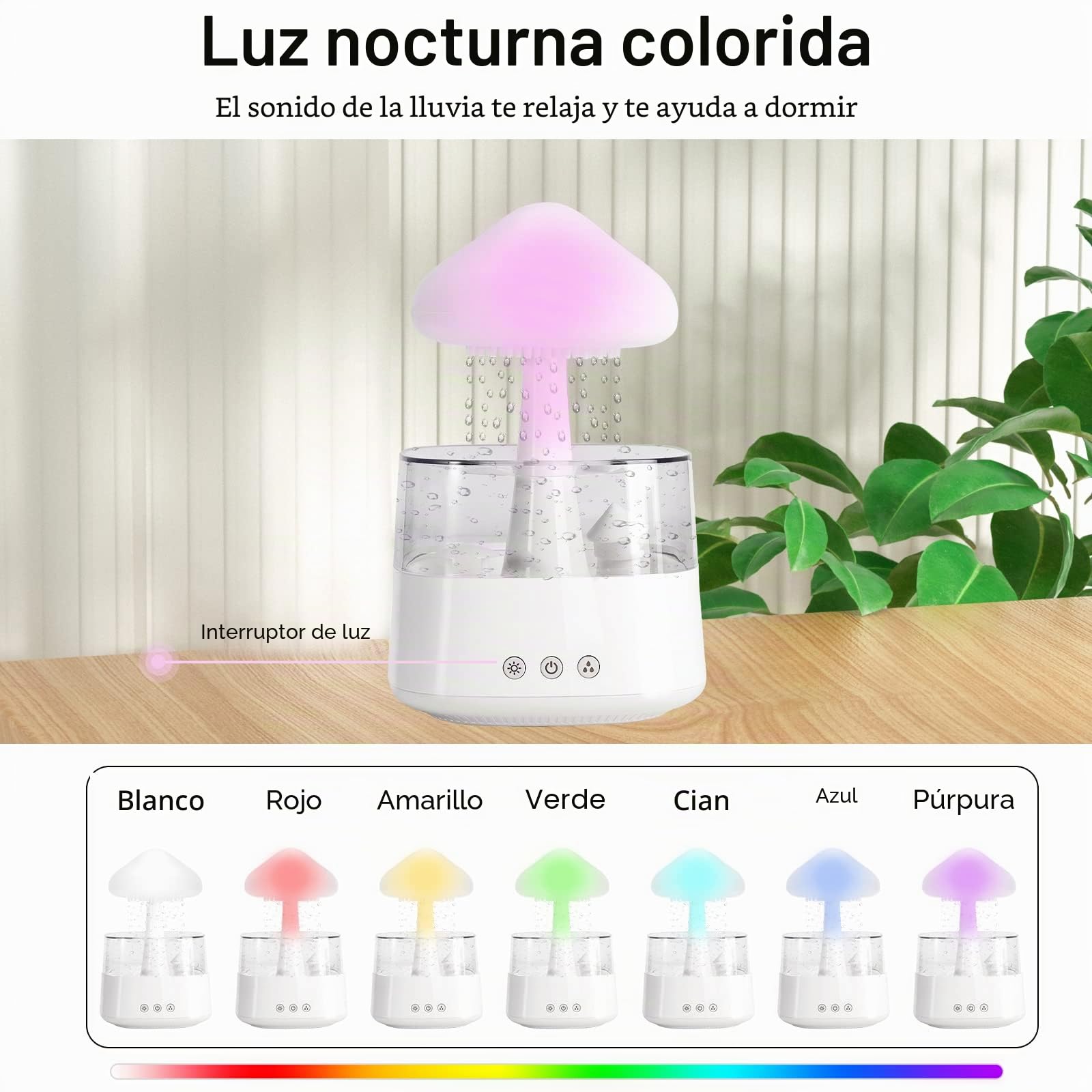 Humidificador de aire de 450 ml, para habitación infantil, sin BPA, apagado automático, fácil de limpiar para oficina, planta (blanco)