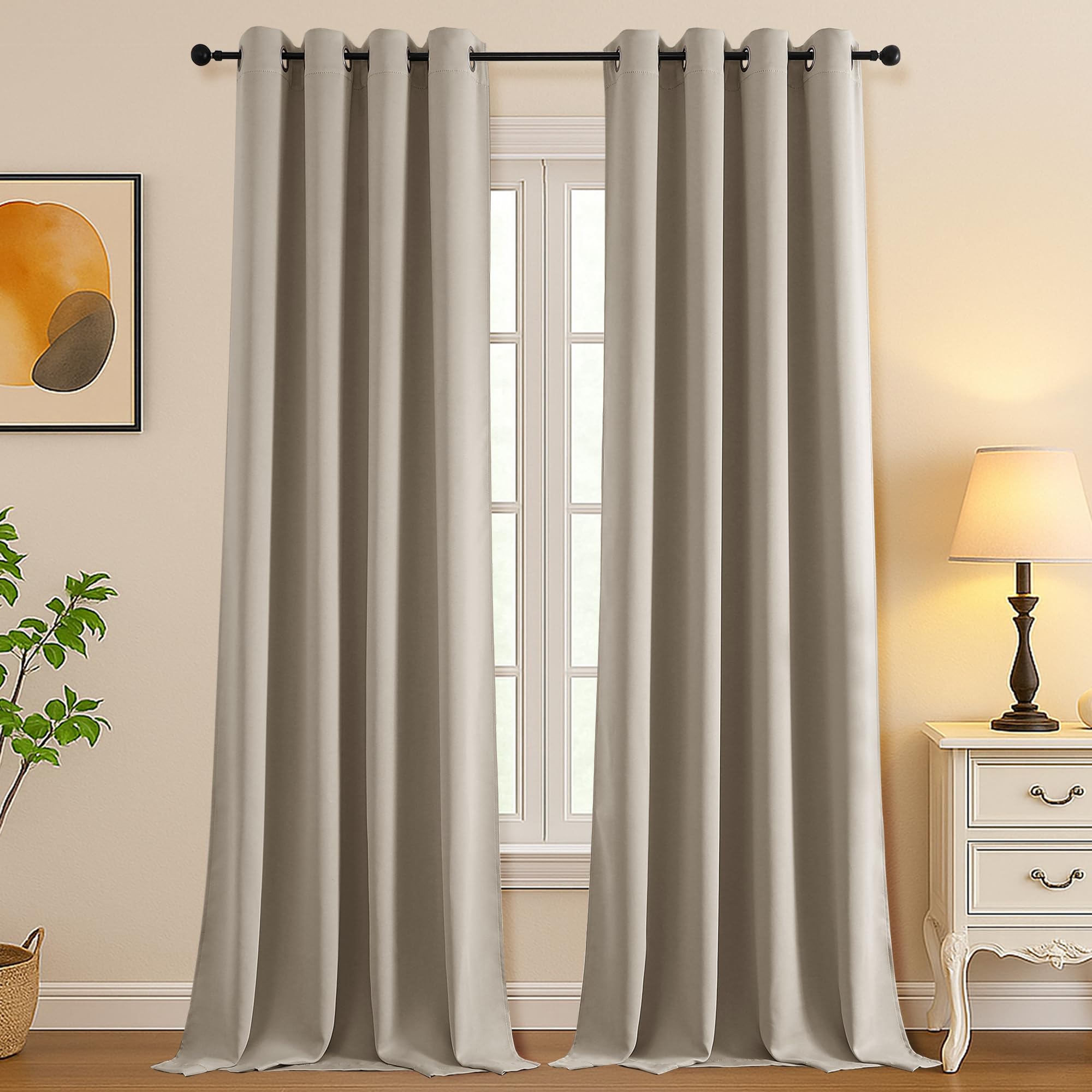 Simplebrand Stone Room Darkening Curtains for Bedroom Living Room 108 Inches Long 2 Panels Set, Thermal Insulated Curtains &amp; Drapes, Solid Grommet Noise Reducing Window Treatment, W50 x L108 Inch