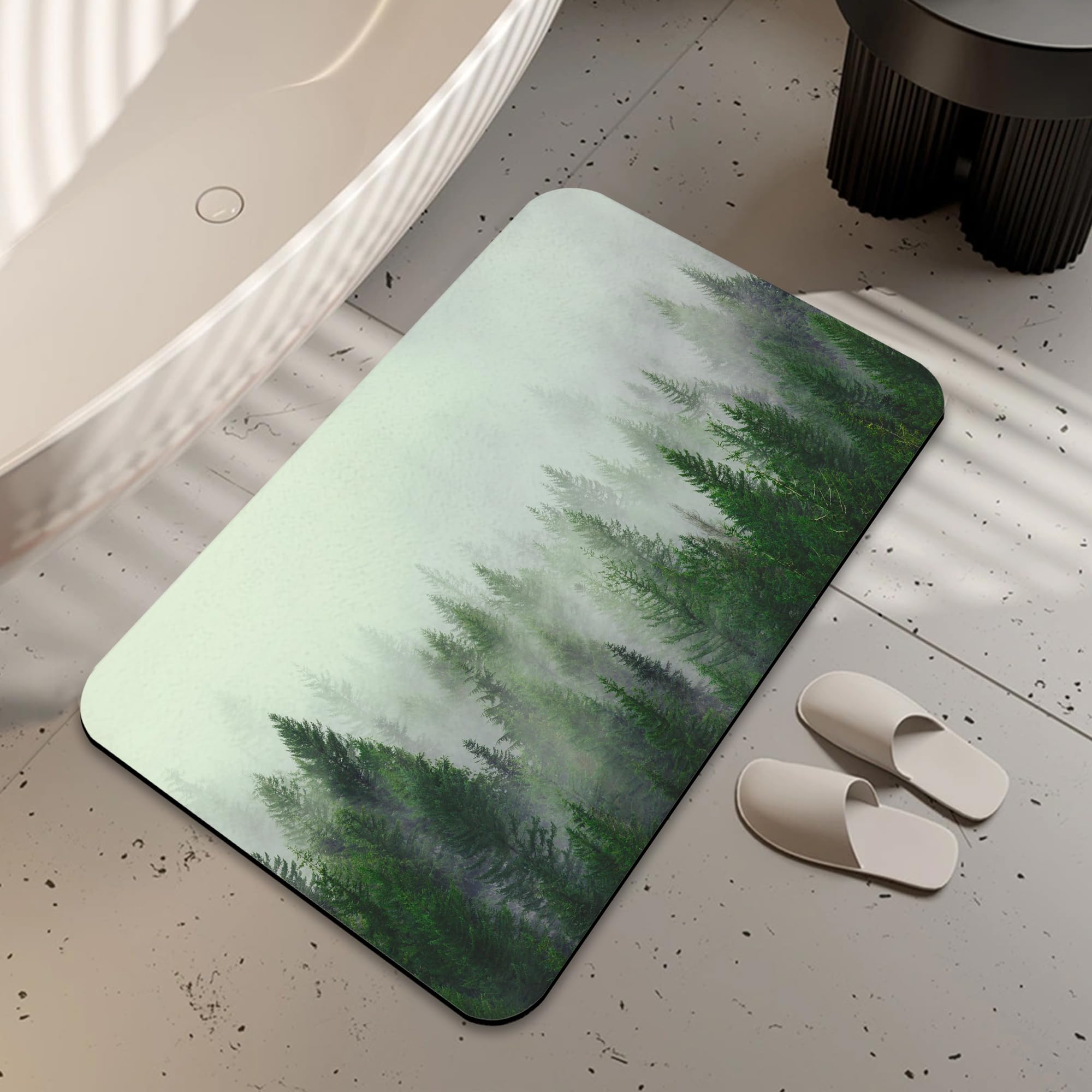 LUOENY Bath Mat Non Slip Backing Thin Misty Forest Bathroom Rug Fit Under Door Quick Dry Absorbent Bathroom Floor Mat Shower Rug for in Front of Bathtub Shower 75x43 cm