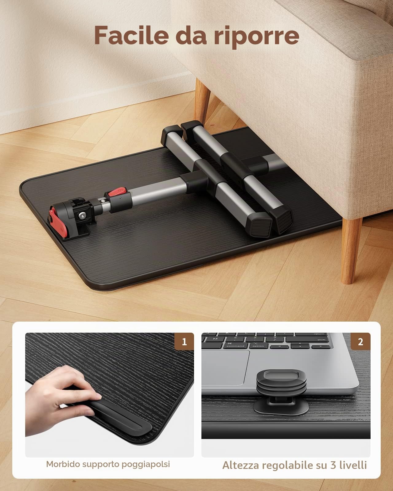 Tavolo, SAIJI Tavolino da letto, Regolabile in altezza, con 4 angolazioni regolabili, lapdesk pieghevole, per divano divano pavimento lavoro studio lettura scrittura mangiare (60 * 33 cm nero)