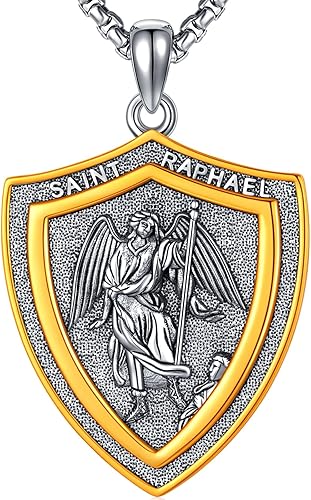 Vista 369 de Collar con colgante de plata de ley 925 con medalla de San Patrón, joyería religiosa para hombres y mujeres, con cadena de acero inoxidable 316L