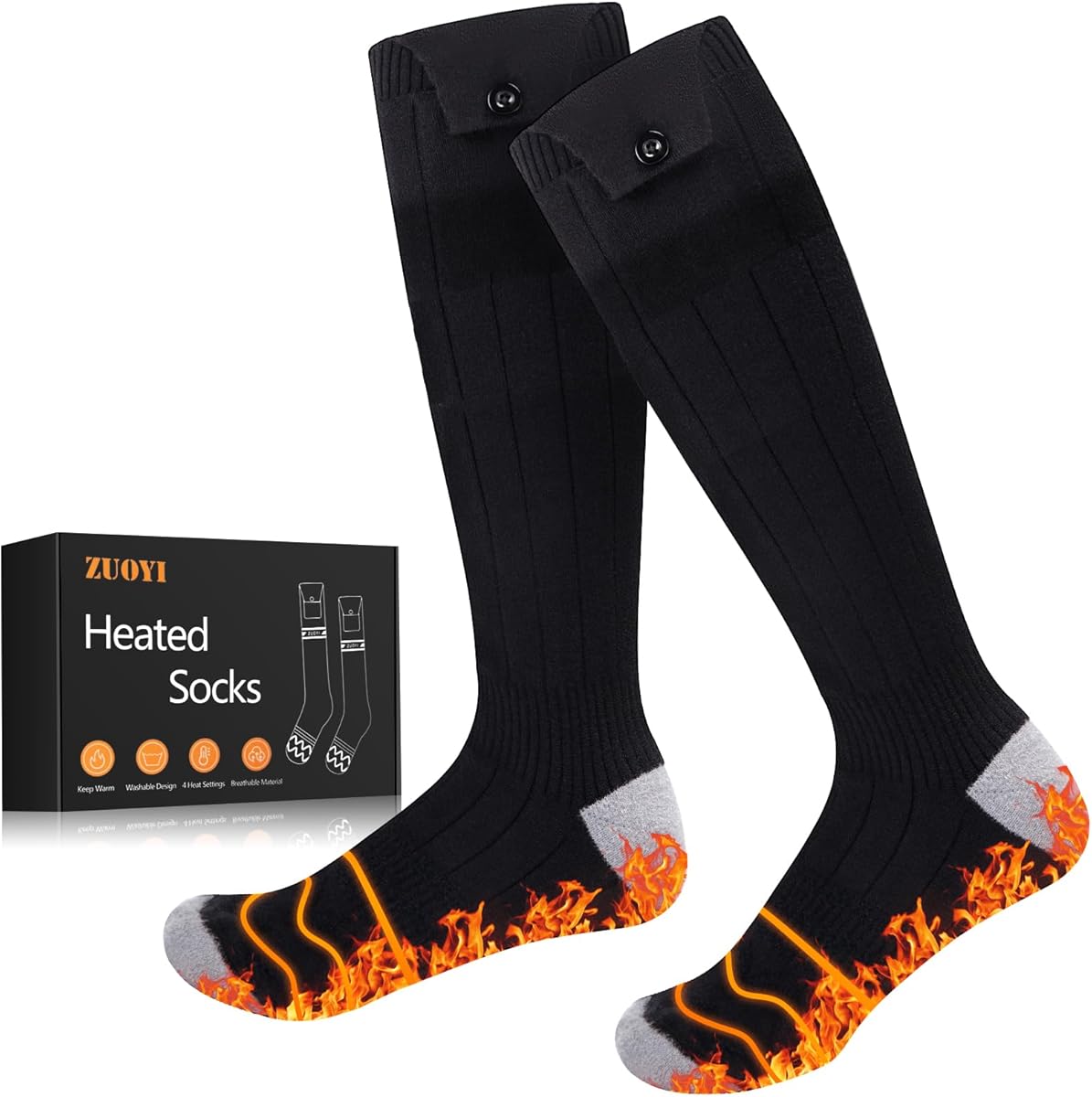 Heated Socks, Heated Socks for Men Women Rechargeable Washable, Up to 8 Hours Battery Electric Socks with 4 Heating Levels for Hunting, Camping, Hiking, Walking, Fishing, Cycling