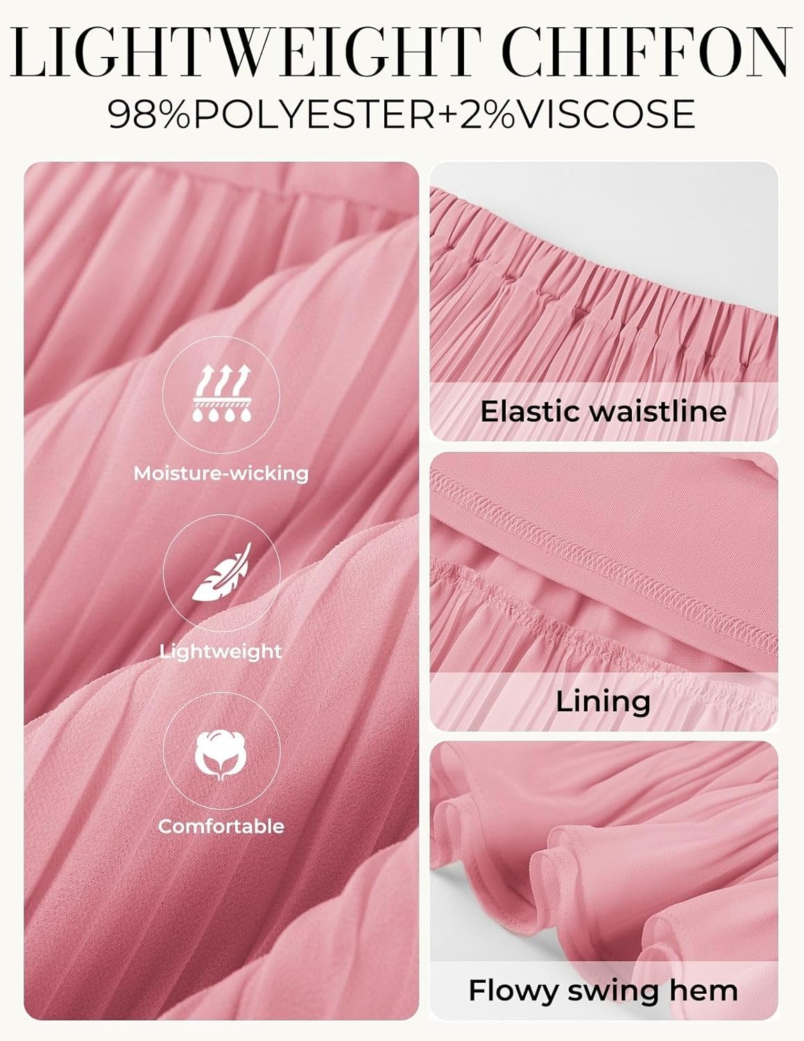 Kate Kasin 2026 Women's Chiffon Maxi Skirt, High Waist Pleated Skirts, Summer Flowy Long Skirts with Underskirt - Image 5