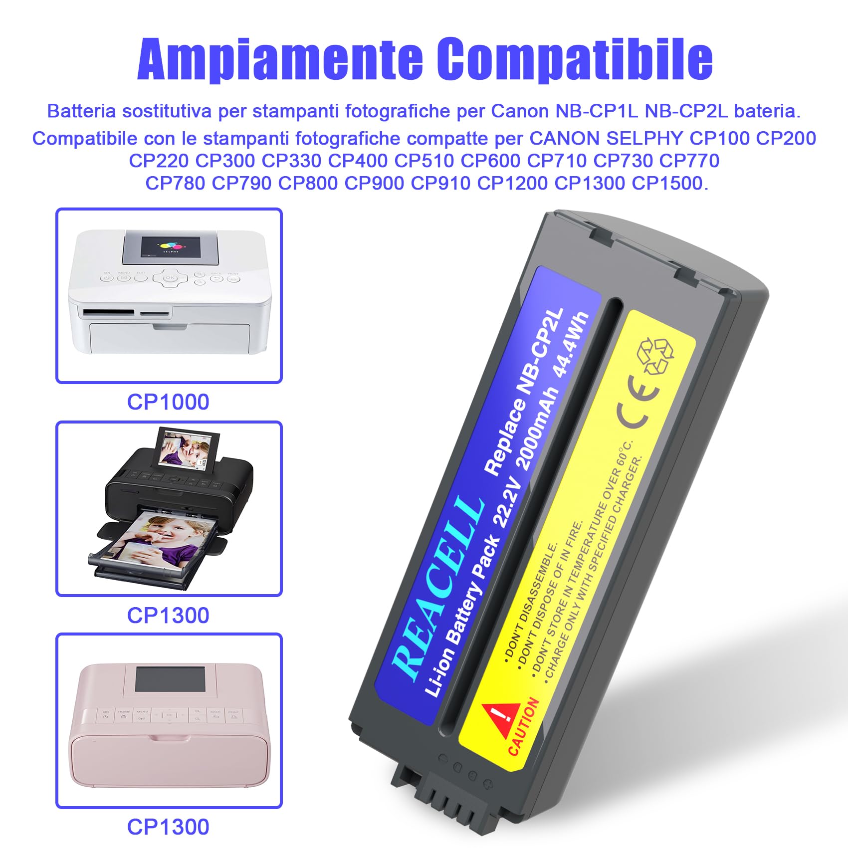 Batteria NB-CP2L da 2000 mAh per Canon NB-CP1L Batteria CP2L compatibile con le stampanti fotografiche Canon Selphy CP1500 CP1300 CP900 CP910 CP800 CP200 CP1300