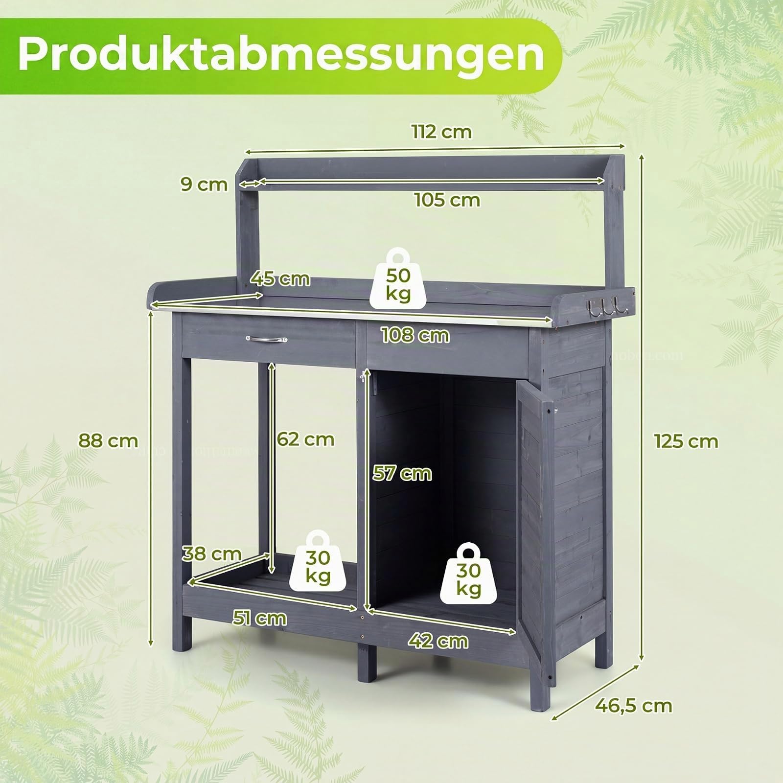COSTWAY Pflanztisch mit Schubladen & Unterschrank, Gärtnertisch Outdoor