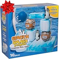 Vista 8 de Stack 'n Splash - Juego de piscina flotante de pingüinos: ¡construirlo, golpéalo, derriba! Juego de 10 piezas con 2 bolas, pilas de más de 2 pies
