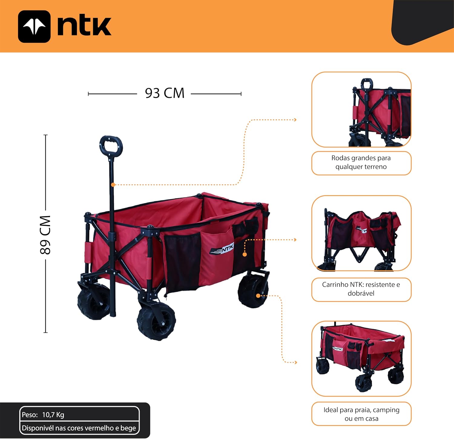 Nautika, Carrinho Articulado Dobrável Transport Com Bolsa Para Transporte, Amplo Espaço, Feito Em Aço, Sólido E Resistente, Dobrável, Suporta Até 80kg De Carga Nautika, Carrinho Articulado Dobrável Transport Com Bolsa Para Transporte, Amplo Espaço, Feito Em Aço, Sólido E Resistente, Dobrável, Suporta Até 80kg De Carga