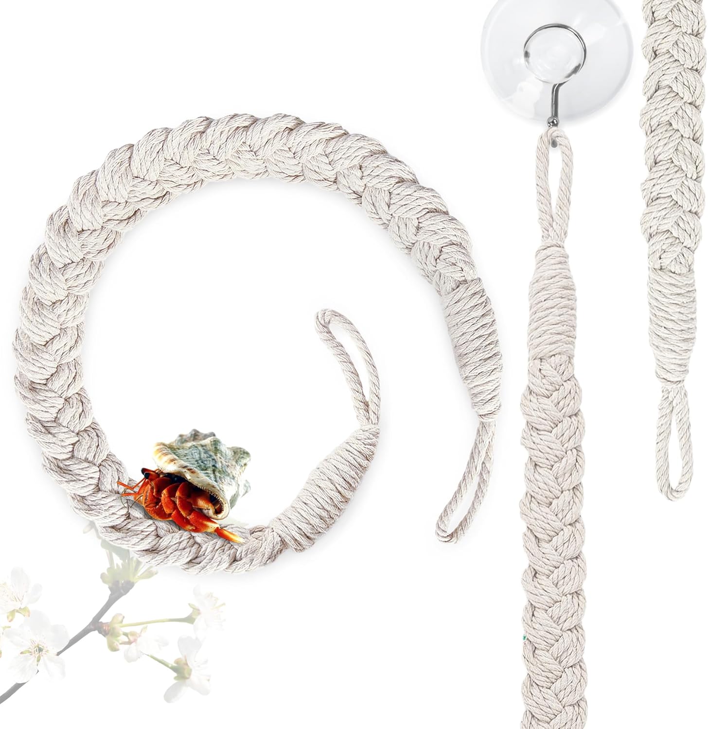 Hermit Crab Climbing Toys,Hermit Crab Rope Ladder,Hermit Crab Climbing Toys, Reptile Tank Terrarium Accessories, Habitat Decor for Hermit Crab Tree Frogs (Off-White Small)