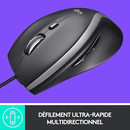 Logitech M500 Wired USB Mouse, High Precision 1000 DPI Laser Tracking, 7 Buttons, PC / Mac / Laptop - Black, Grey, 910-005784 - 2