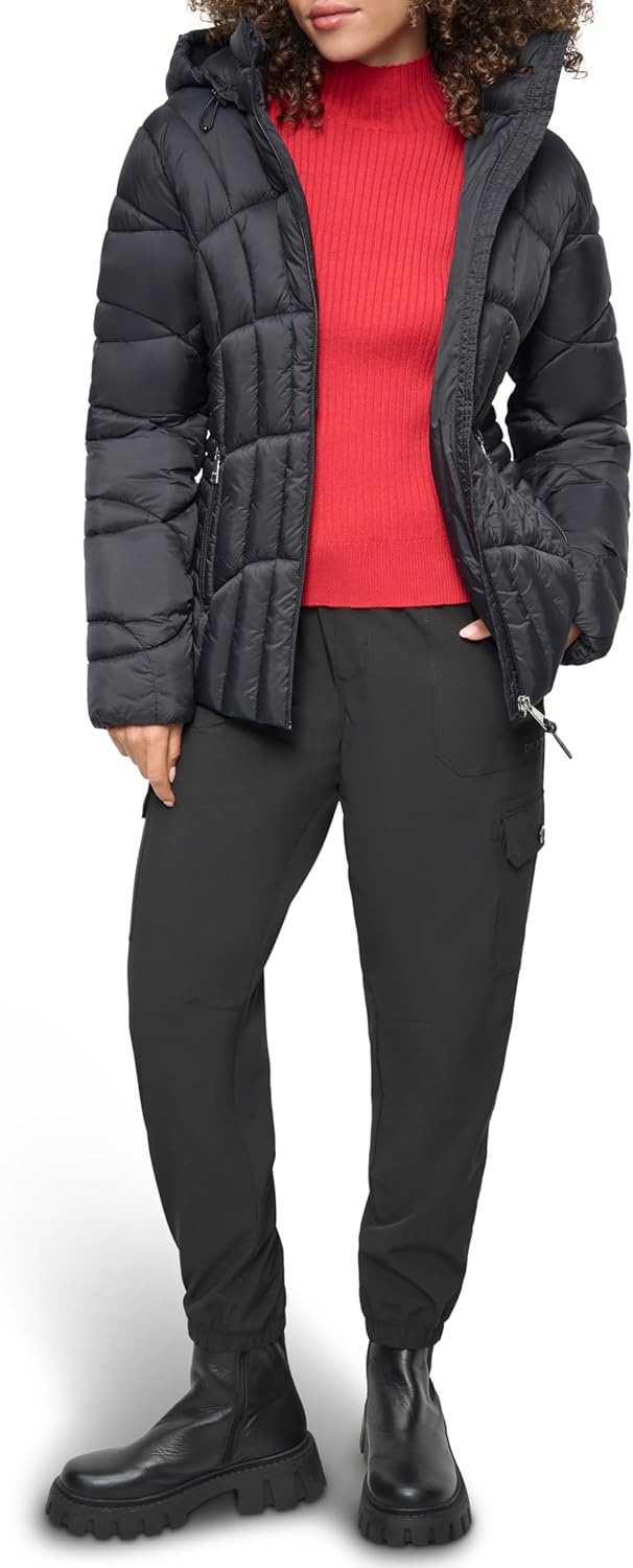 DKNY Women's Hooded Light-weight Puffer