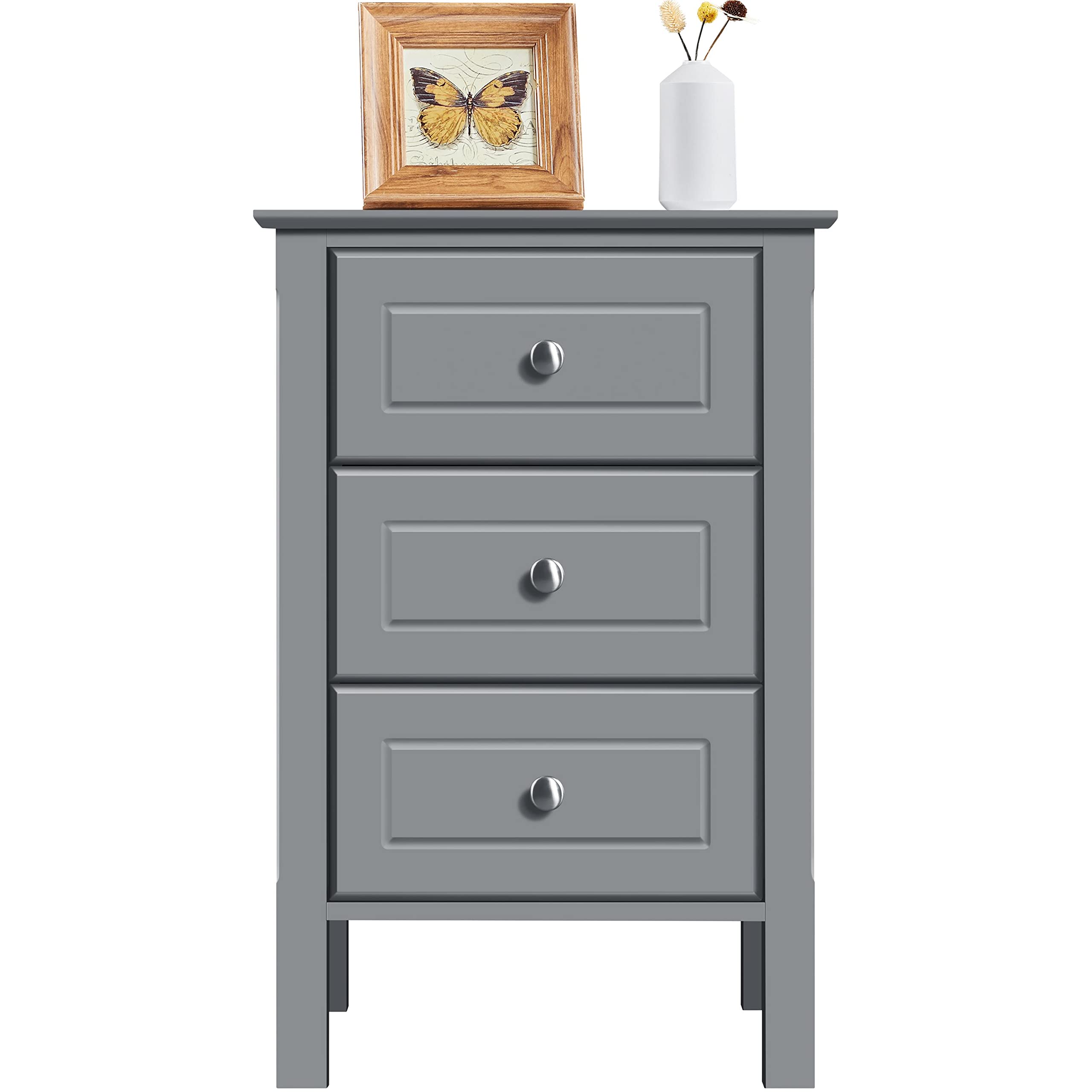 Yaheetech Mesillas Auxiliares Mesitas de Noche de Madera con Tres Cajones Mesillas de Estilo Moderno para Dormitorio Salon 40x40x60cm Gris Oscuro