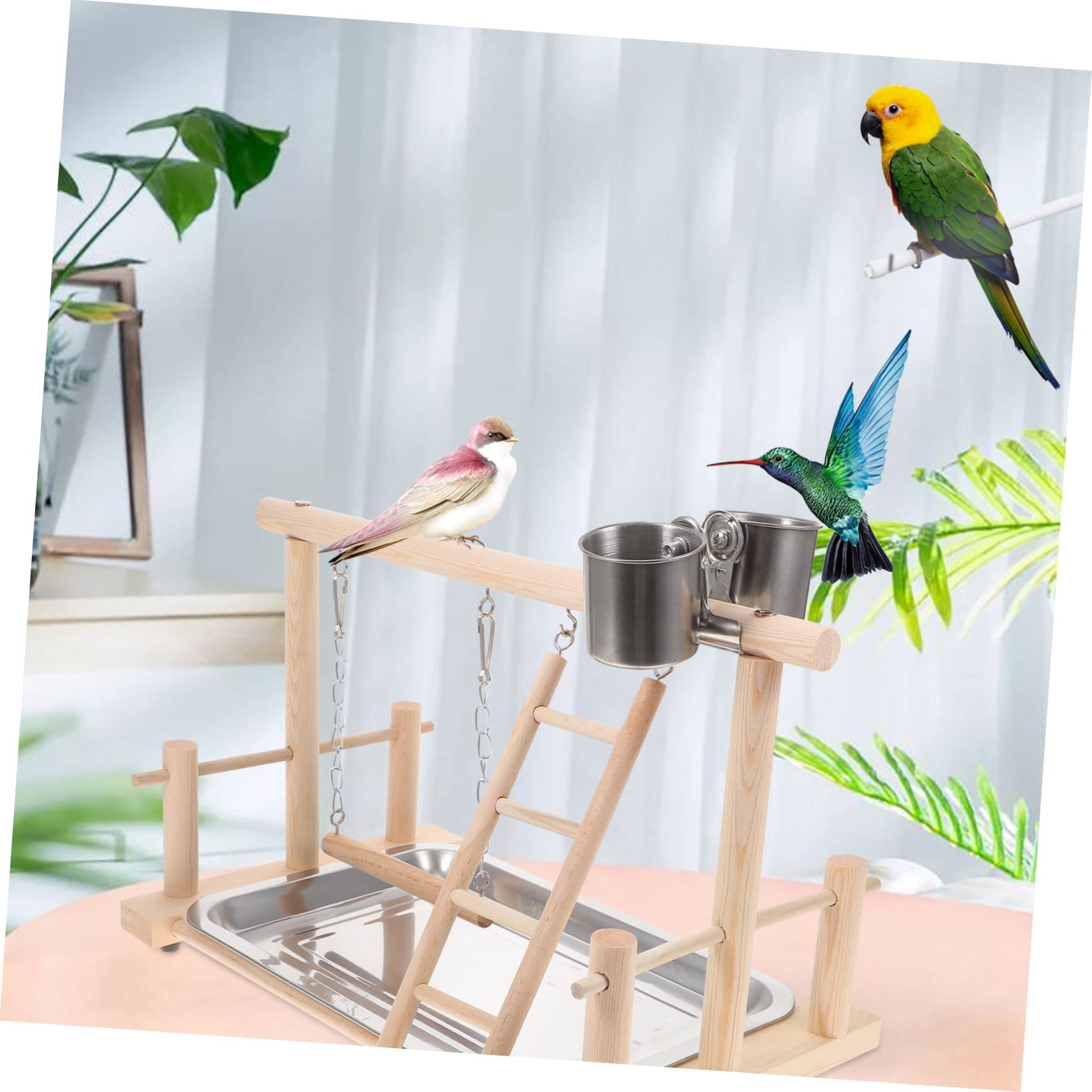TOYANDONA Supporto Gioco per Pappagalli in Legno, Addestramento | Beige, per Uccelli Domestici, da Tavolo, Sicuro da Mordere, Struttura Singola