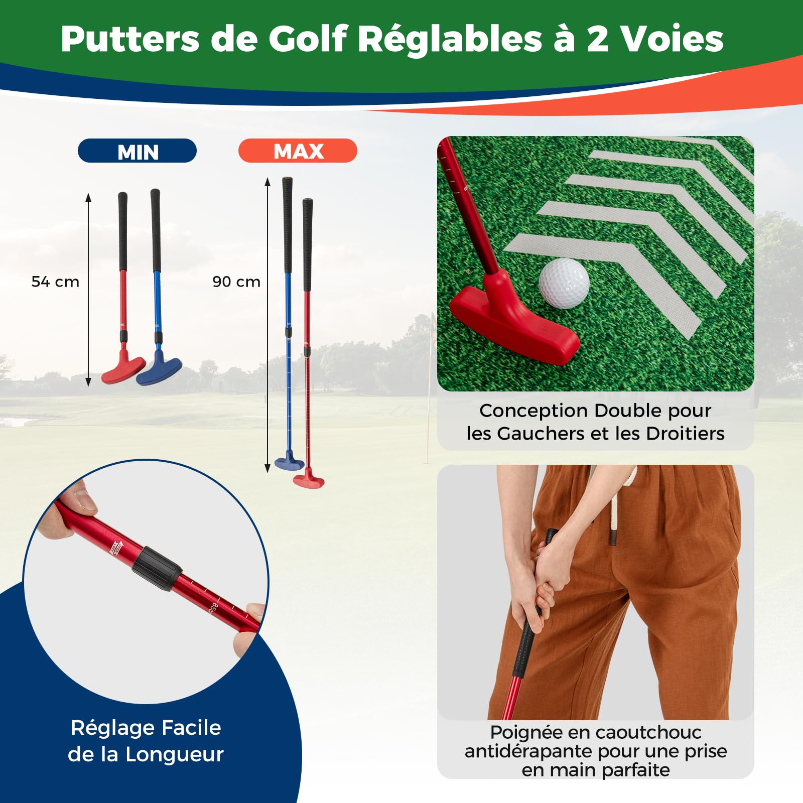GOPLUS Tapis de Putting 332 x 50 CM Pliable et Portable avec 2 Putters Ajustables, 6 Balles et 12 Trous, Golf Putting pour Entraînement Golf, Intérieur et Extérieur, pour Maison, Bureau, Piscine