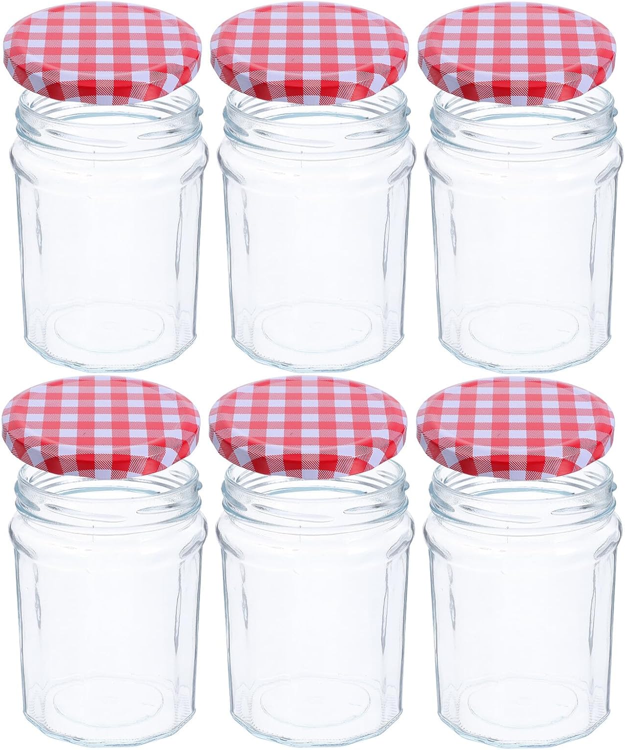 Cabilock 6pcs 380ml Hexagon Glass Jars with Airtight Lids for Food Storage, Canning, Jam, Honey, and Kitchen Use