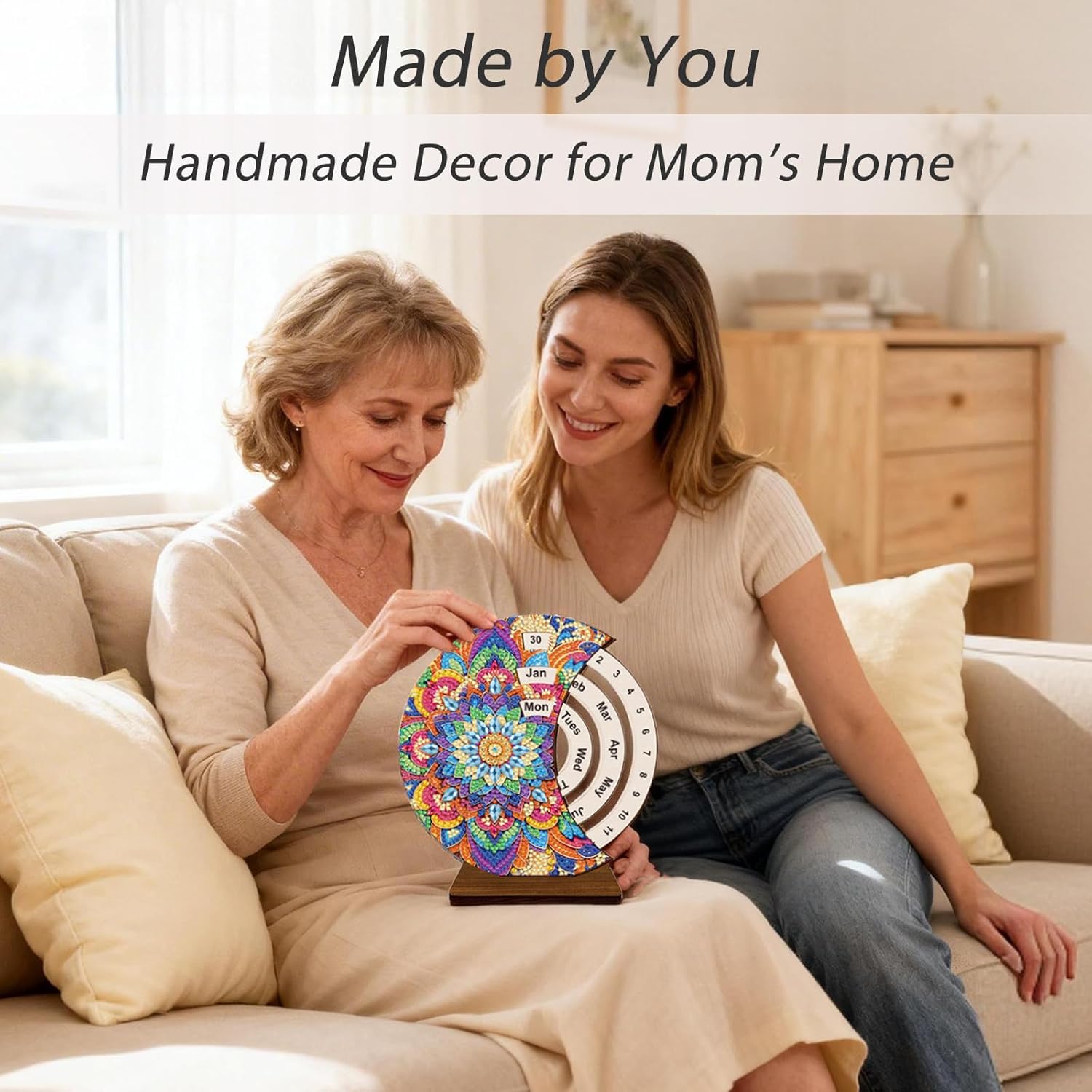 CharySim 3D Diamond Art Wooden Perpetual Calendar Kits for Adults Mother’s Day Gifts Painting Accessories Gem Tools Crystral dots Paint for Home Desktop Stand (Mandala&Owl&Sunflower 3)