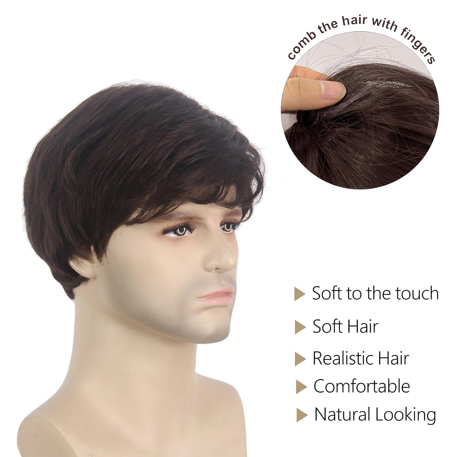 Short Brown Wig for Men - Daily Costume with Adjustable Straps for Fancy Dress Cosplay, Halloween - Image 3