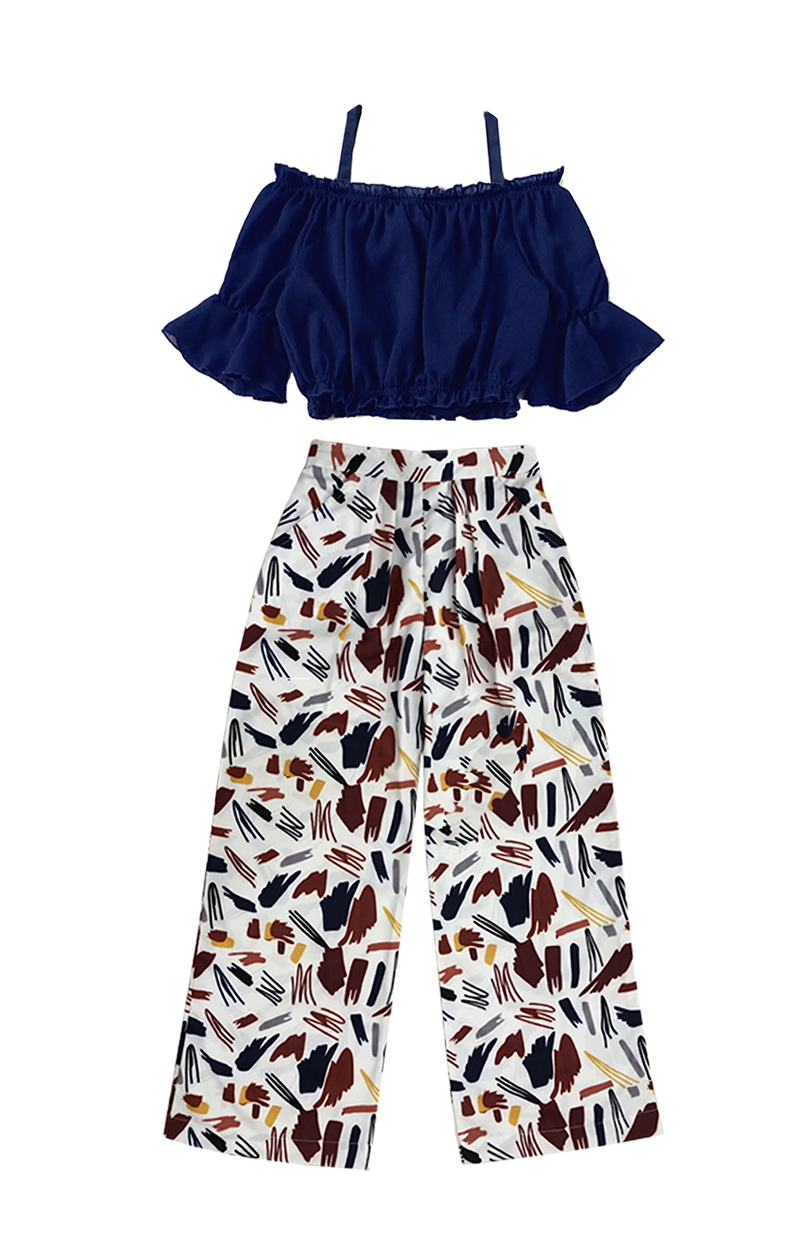 Janki Silk Mills Girl's Designer Wear Crop Top and Palazzo Set (BLUE.)