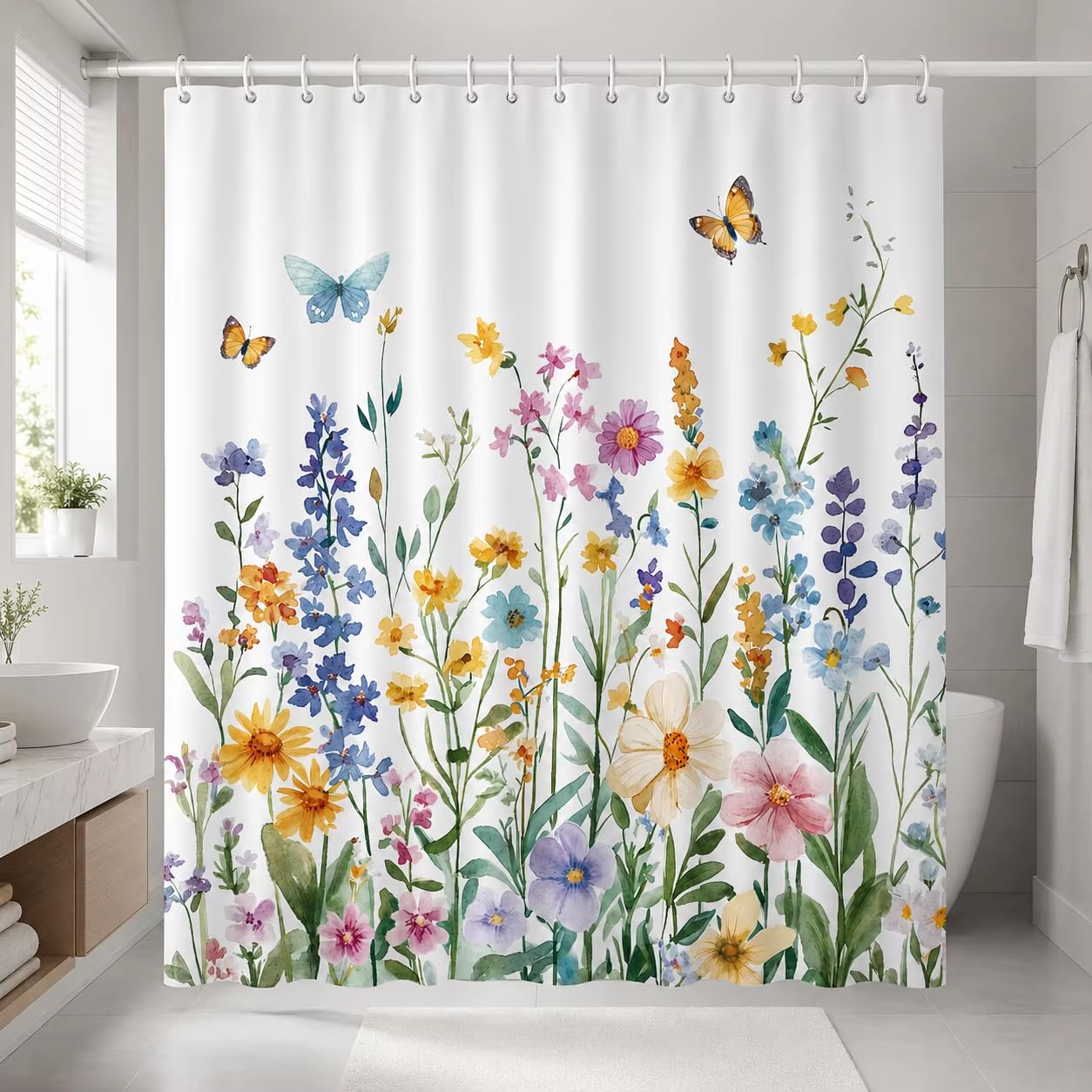 GFRYIIO Bright wildflower Shower Curtain Mould Proof and Mildew Resistant Washable Heavy Duty Bathroom Curtains, Bath Curtains with Hooks Curtains for Bath Tub Shower Stall 90x180cm/35x71in(WxH)