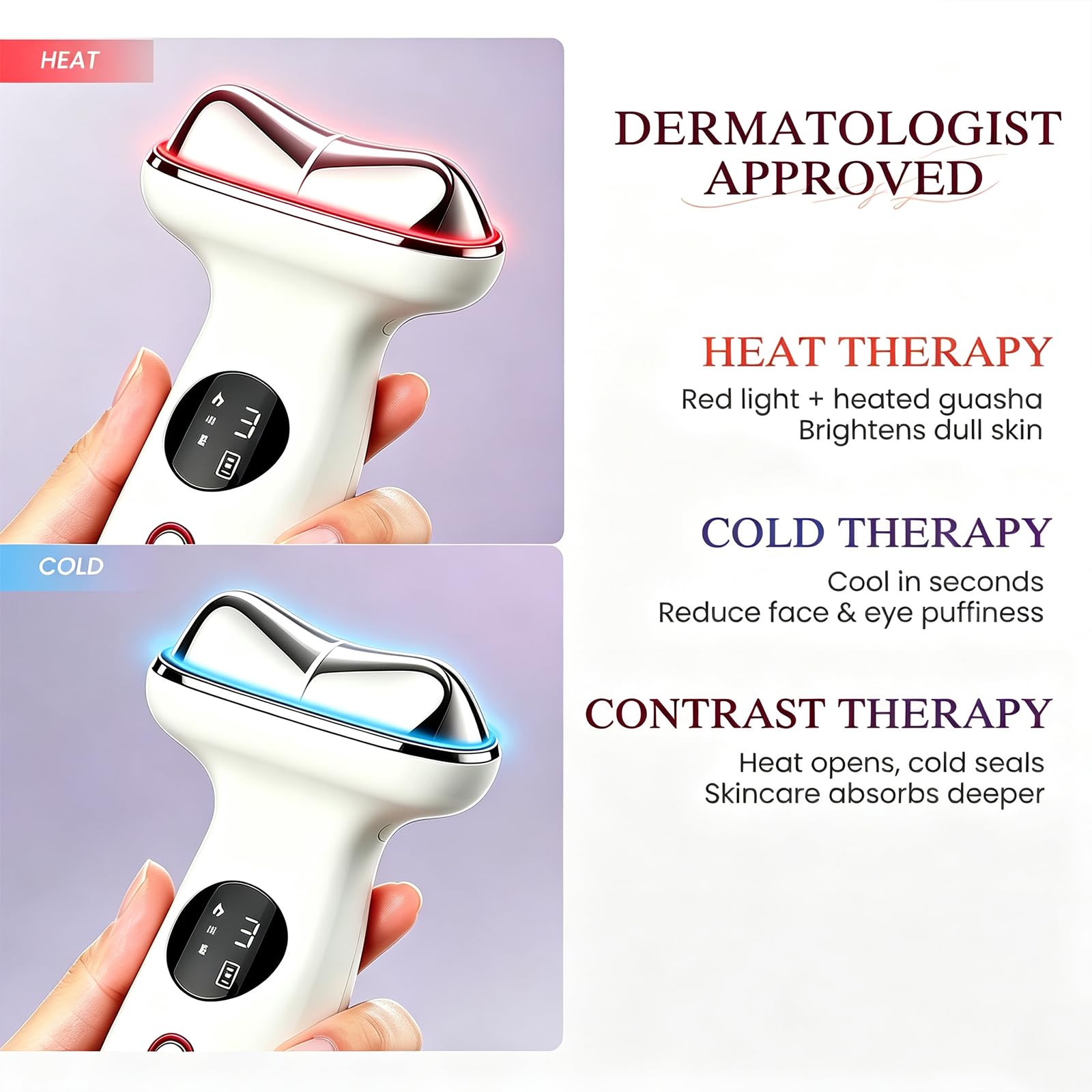 Cold and Heated Electric Gua Sha Facial Neck Massager with LED Red Light