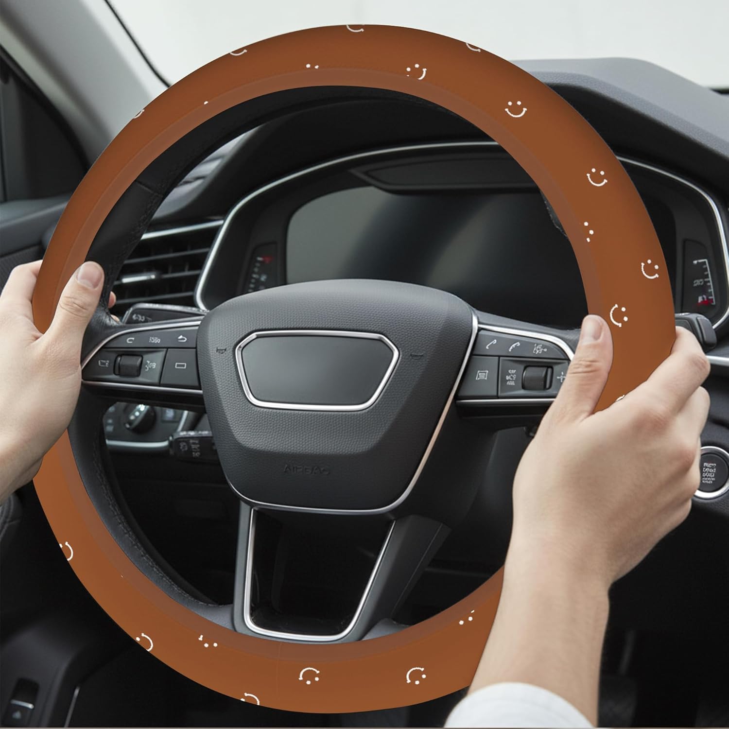 Soft Brown Steering Wheel Cover Cute Cloth Fabric Car Wheel Cover Breathable Washable Cool in Summer Universal 14.5 15 Inch - Image 5